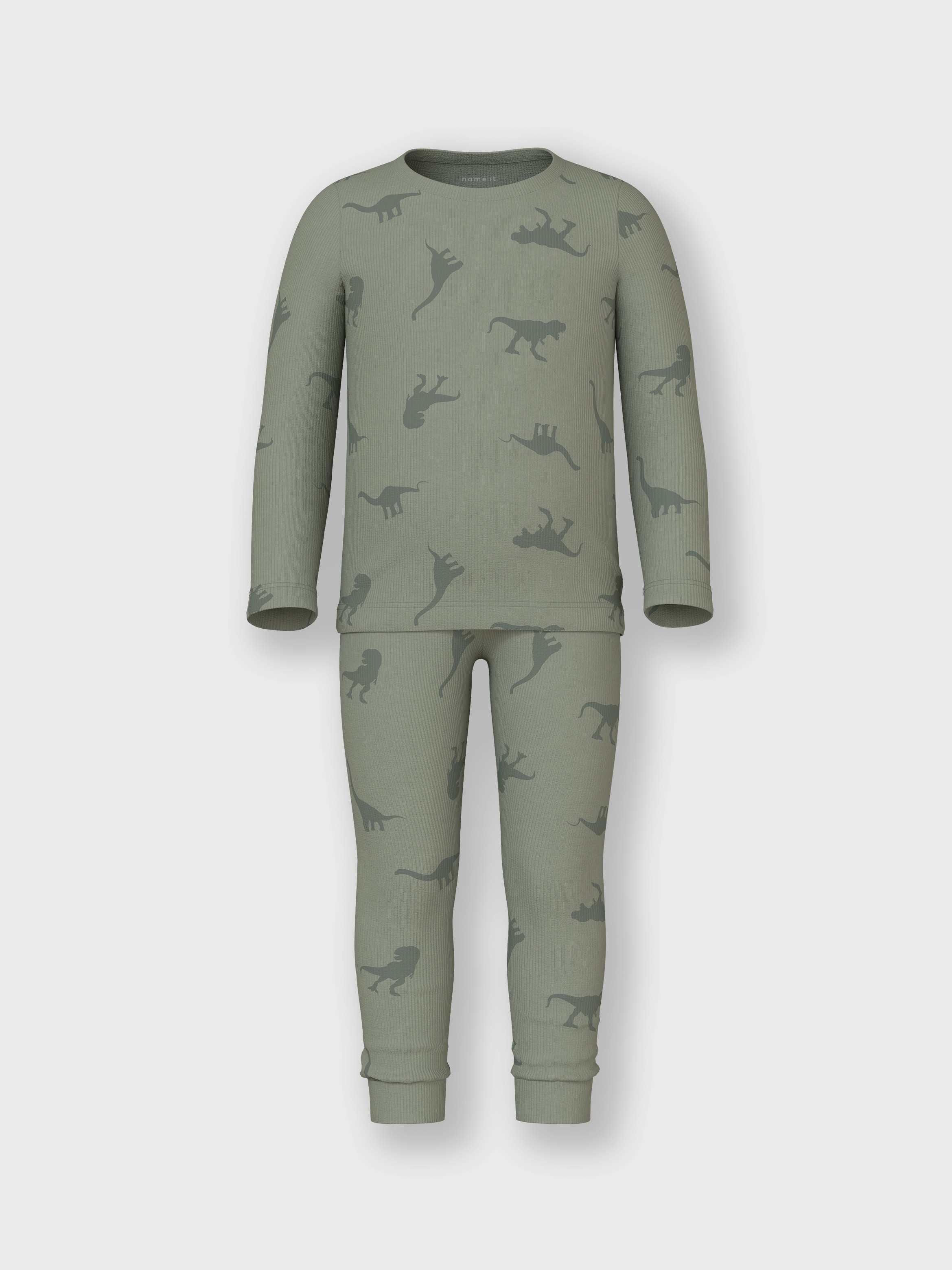 Name It Schlafanzug »NMMNIGHTSET AGAVE GREEN DINO RIB NOOS«, (Set, 2 tlg.)