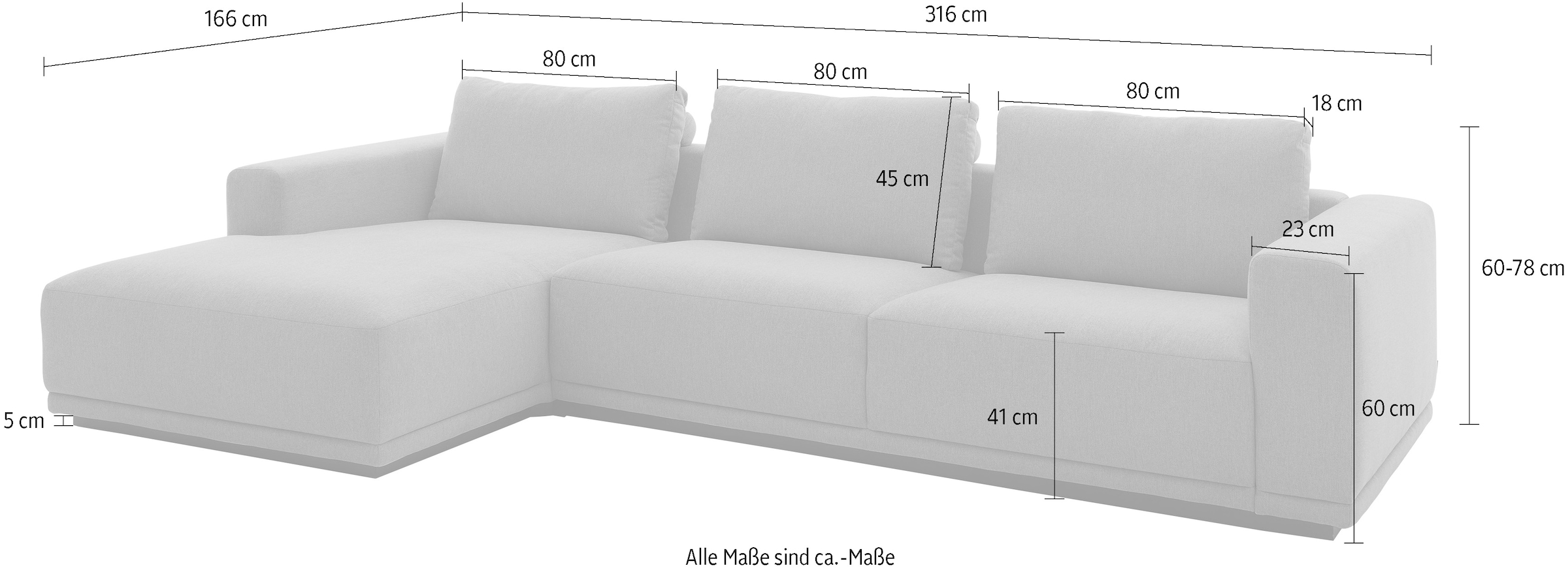 Musterring Ecksofa Anreihsofa rechts & Longchair links, mit Armlehnen, inkl. Rückenkissen