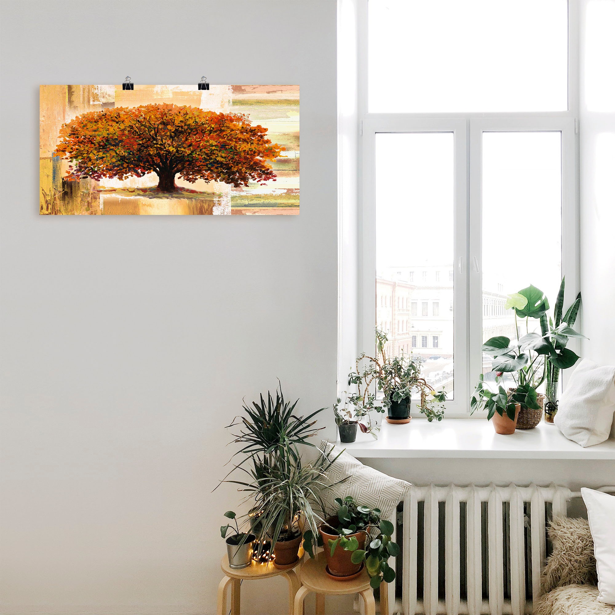 Artland Wandbild »Herbstbaum auf abstraktem Hintergrund« Bäume 1 Stk. tlg. als Leinwandbild, Poster in verschied. Größen