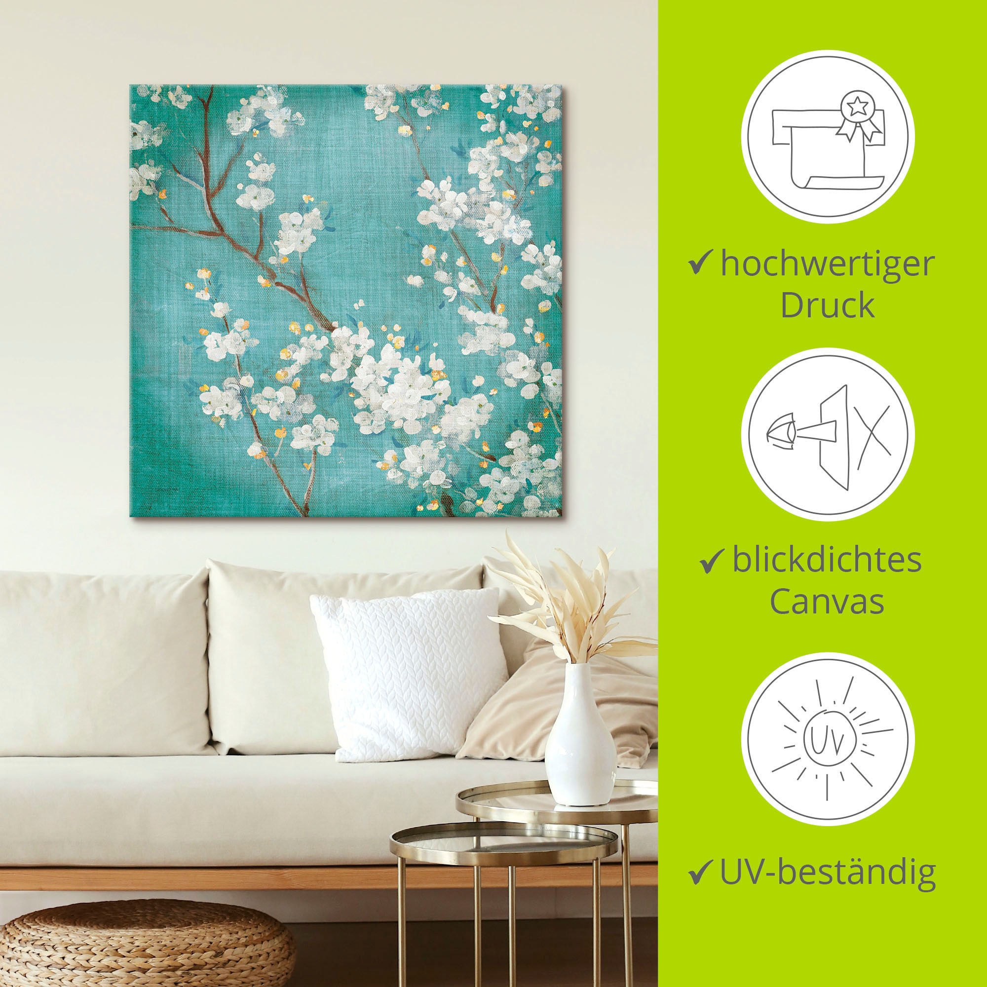 Artland Leinwandbild »Weiße Kirschblüten II« Blumen 1 Stk. tlg. auf Holzrahmen gespannt