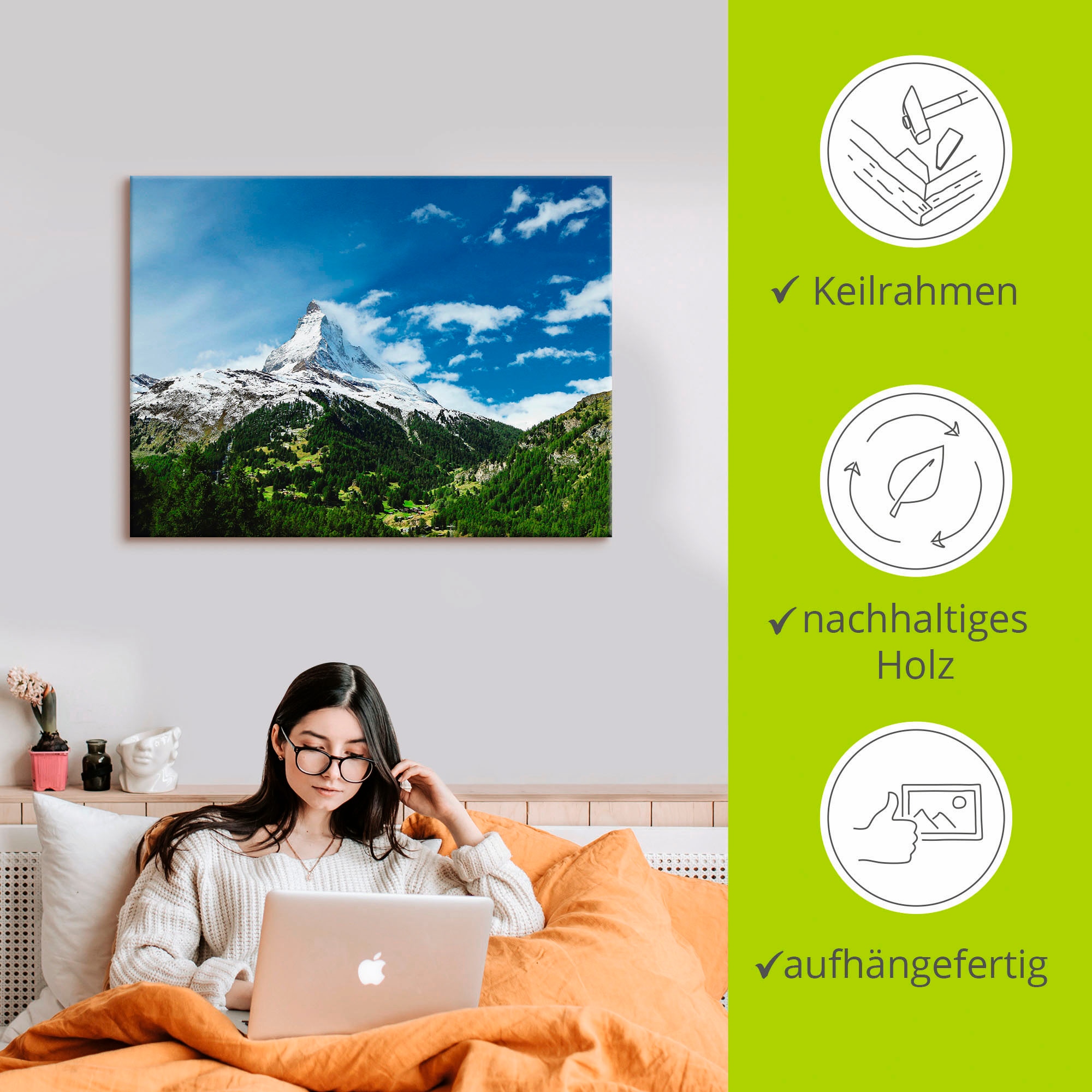 Artland Leinwandbild »Matterhorn«, Berge, (1 St.), auf Keilrahmen gespannt