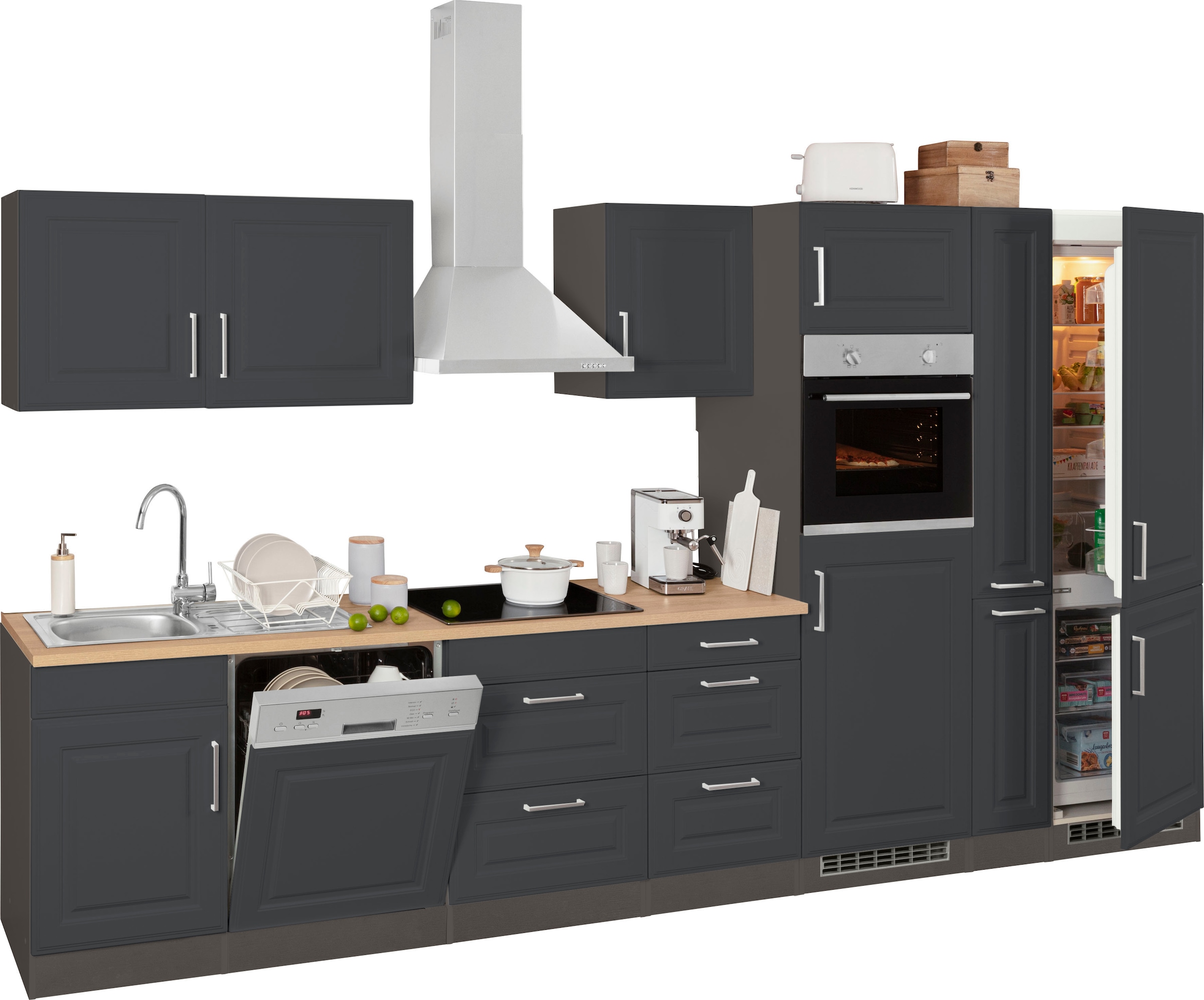 KOCHSTATION Küchenzeile »KS-Stockholm«, Breite 370 cm, mit hochwertigen MDF Fronten im Landhaus-Stil