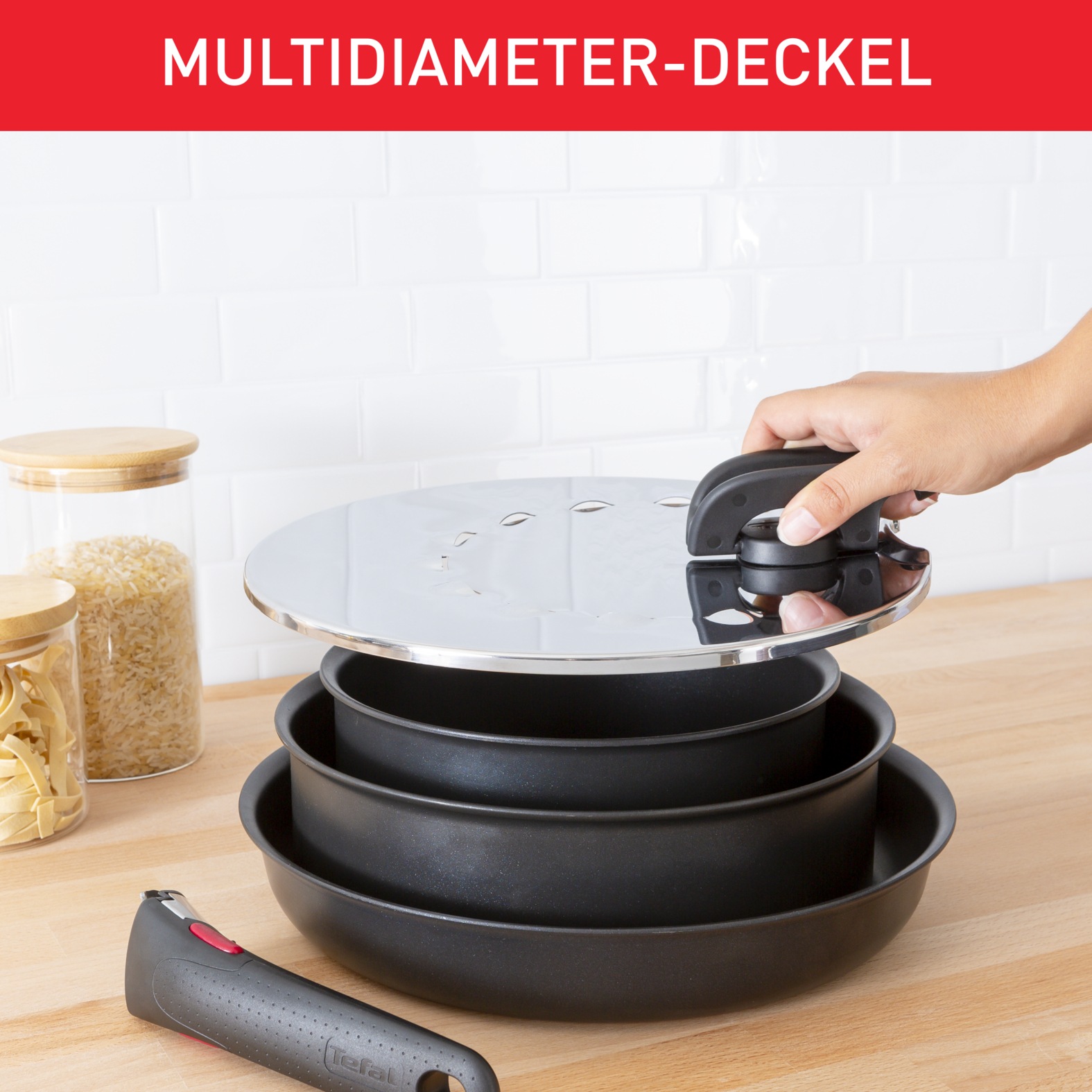 Tefal Universaldeckel »Ingenio, Spritzschutzdeckel mit Multi-Durchmesser für 20-28 cm« mit Ingenio Töpfen/Pfannen kompatibel, spülmaschinengeeignet, L98298
