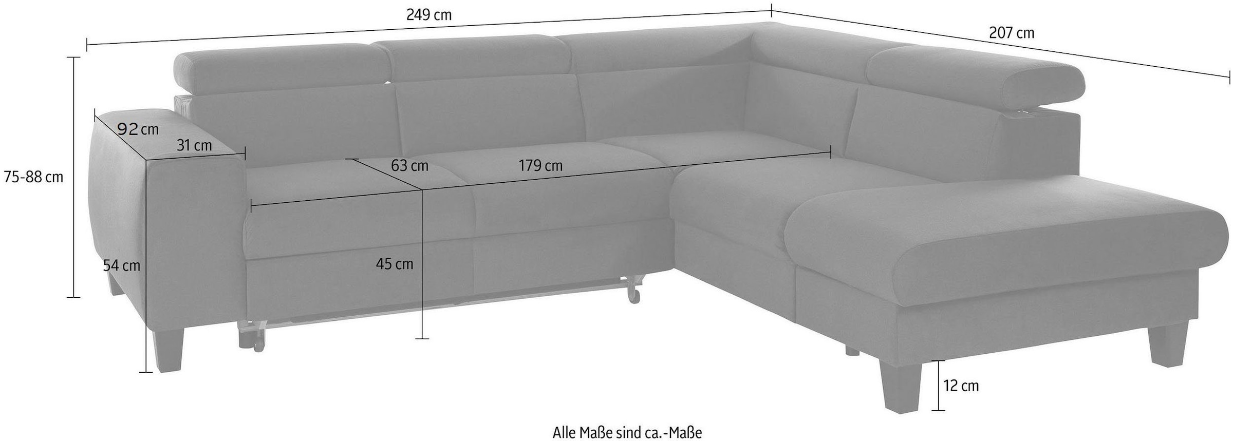 COTTA Polstergarnitur »Morven L-Form«, (Set), Set bestehend aus: Ecksofa mit Kopfteilverstellung & Hocker
