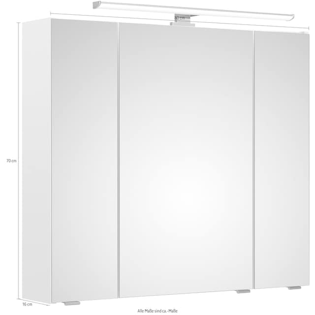 PELIPAL Spiegelschrank »Quickset«, Breite 80 cm, 3-türig, LED-Beleuchtung,  Schalter-/Steckdosenbox online kaufen | mit 3 Jahren XXL Garantie