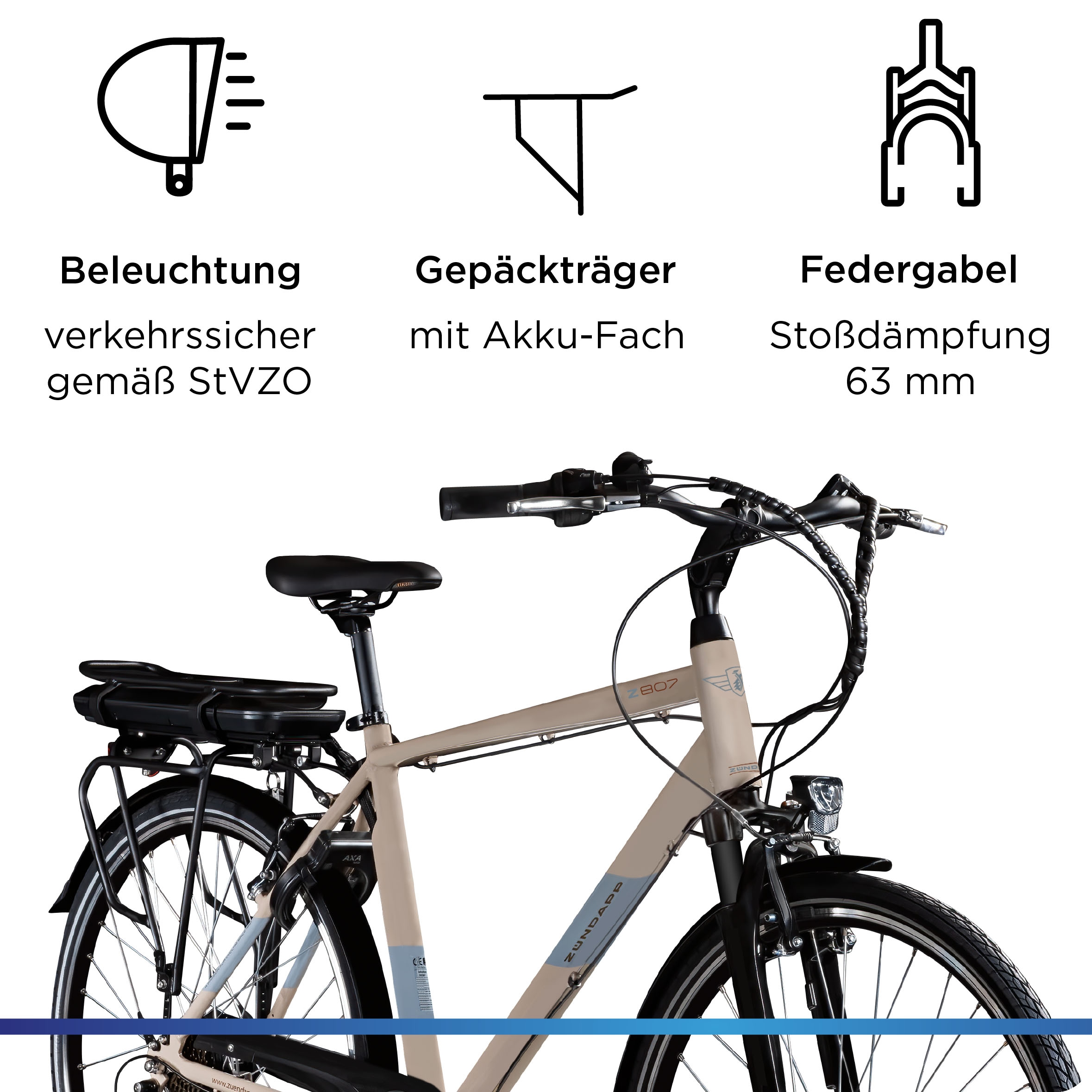 Zündapp »Z807« 7 Gang Shimano Altus Schaltwerk Kettenschaltung Heckmotor 250 W Pedelec, Elektrofahrrad für Damen und Herren