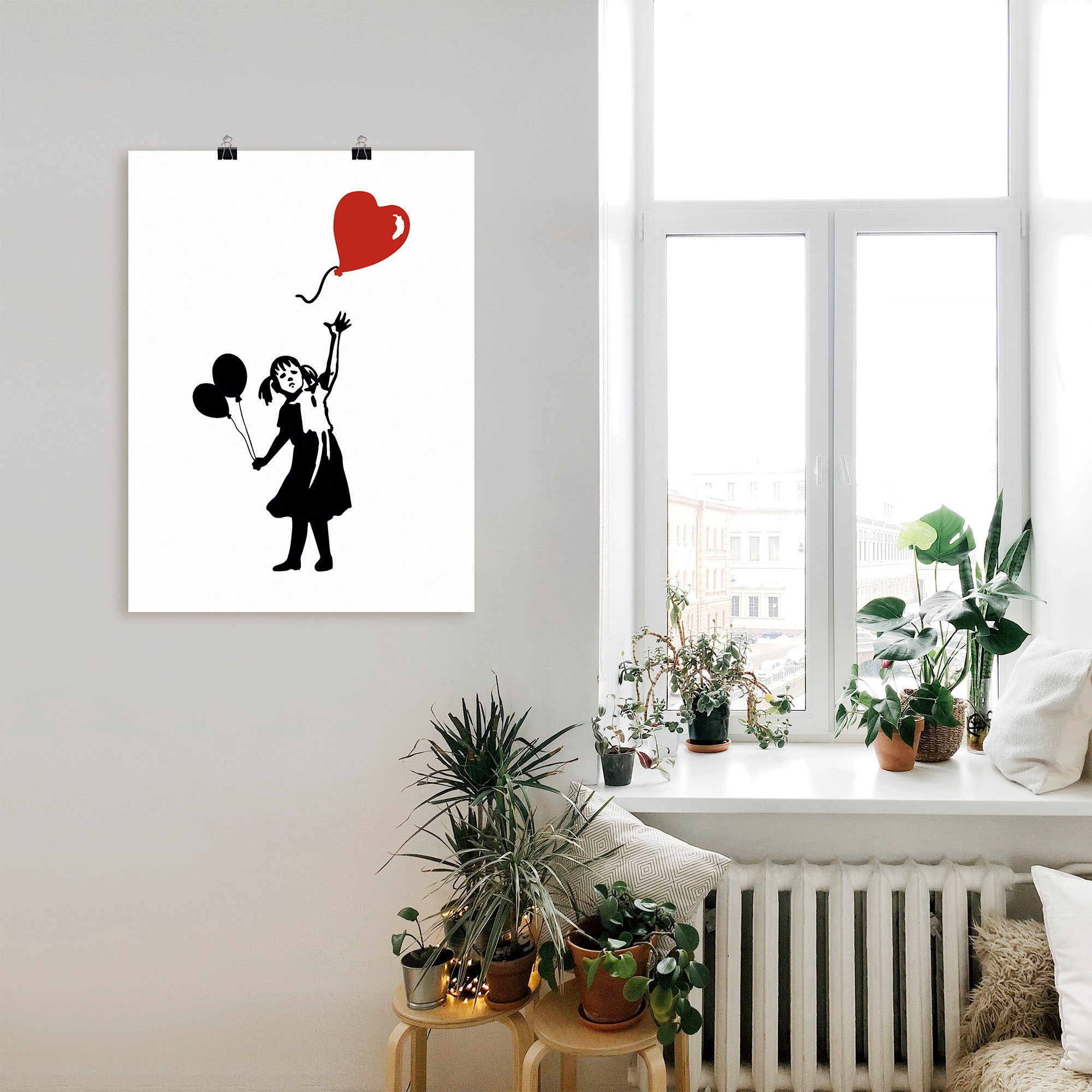 Mädchen oder Artland Wandaufkleber (1 Raten in »Silhouette Ballon auf von Herz«, Poster bestellen Leinwandbild, versch. Bilder Alubild, Kindern, St.), Größen Wandbild als