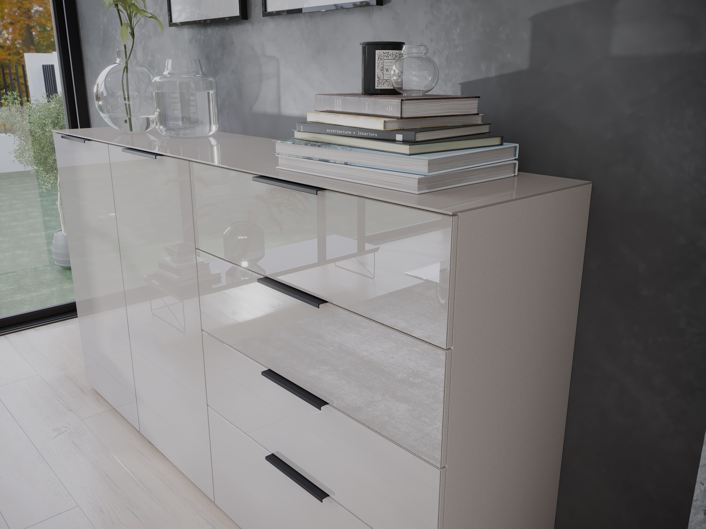 GERMANIA Sideboard »Oakland«, in 2 Breiten, Fronten und Oberboden mit Glasauflage