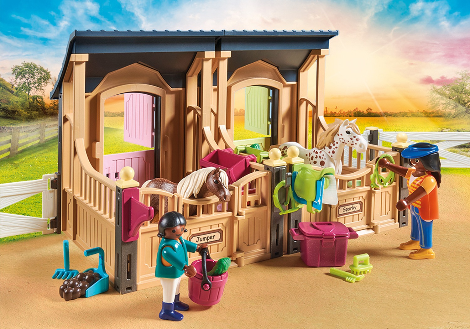 Playmobil® Konstruktions-Spielset »Reitunterricht mit Pferdeboxen (70995), Country«, (211 St.), Made in Germany
