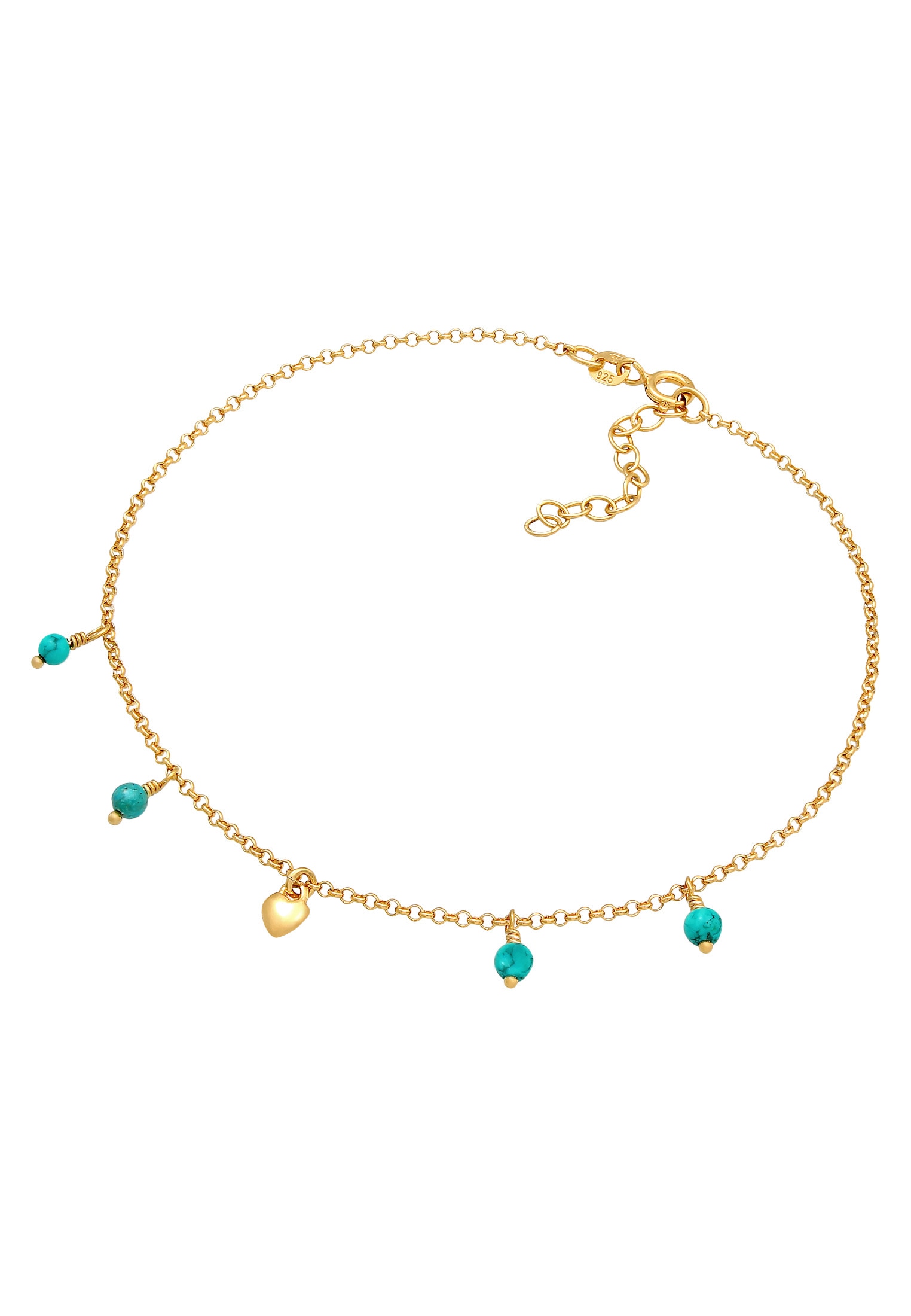 Elli Fußkette »Fußschmuck Herz Howlith Türkis Boho 925 Silber«