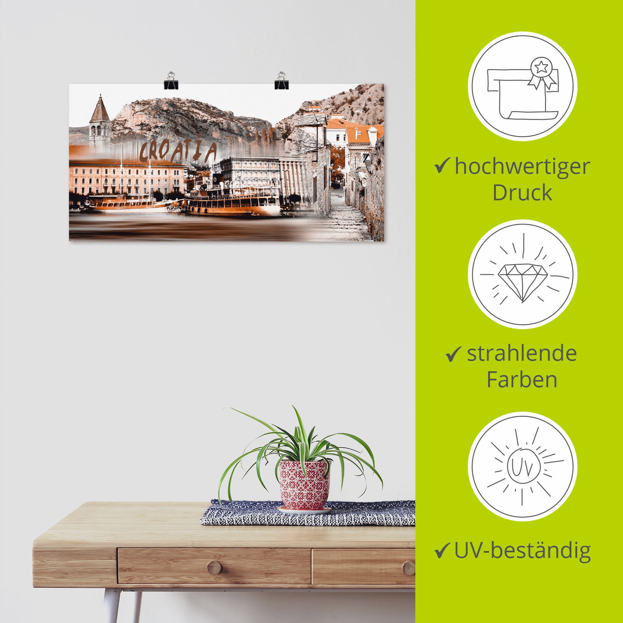 Artland Wandbild »Kroatien Skyline abstrakte Collage«, Kroatien, (1 St.), als Leinwandbild, Poster in verschied. Größen