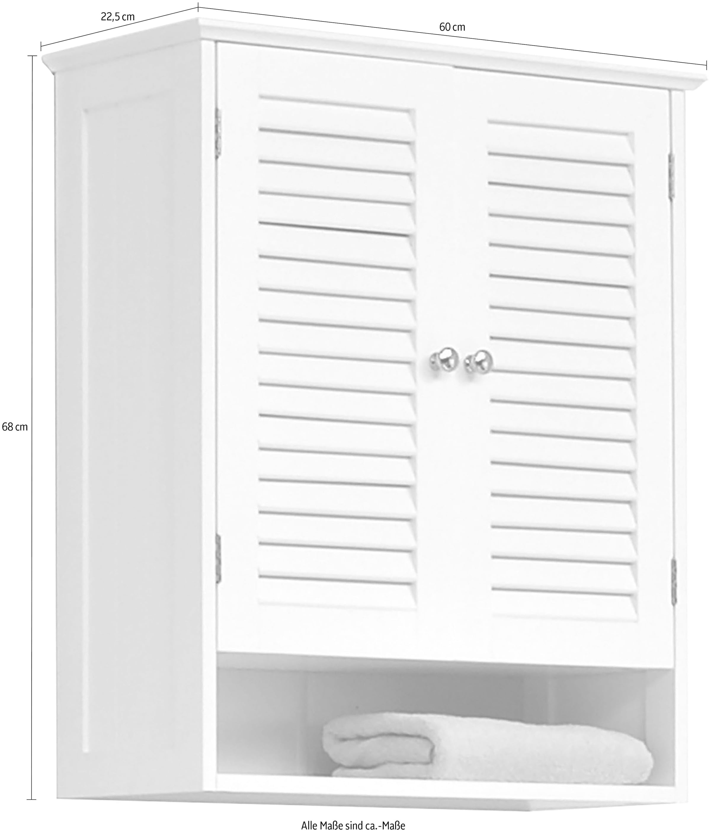 Saphir Hängeschrank »Quickset 928 Wand-Badschrank, 2 Türen, 1 Einlegeboden, 1 Nische«, Badezimmer-Hängeschrank, 60 cm breit, Weiß, Landhaus-Stil