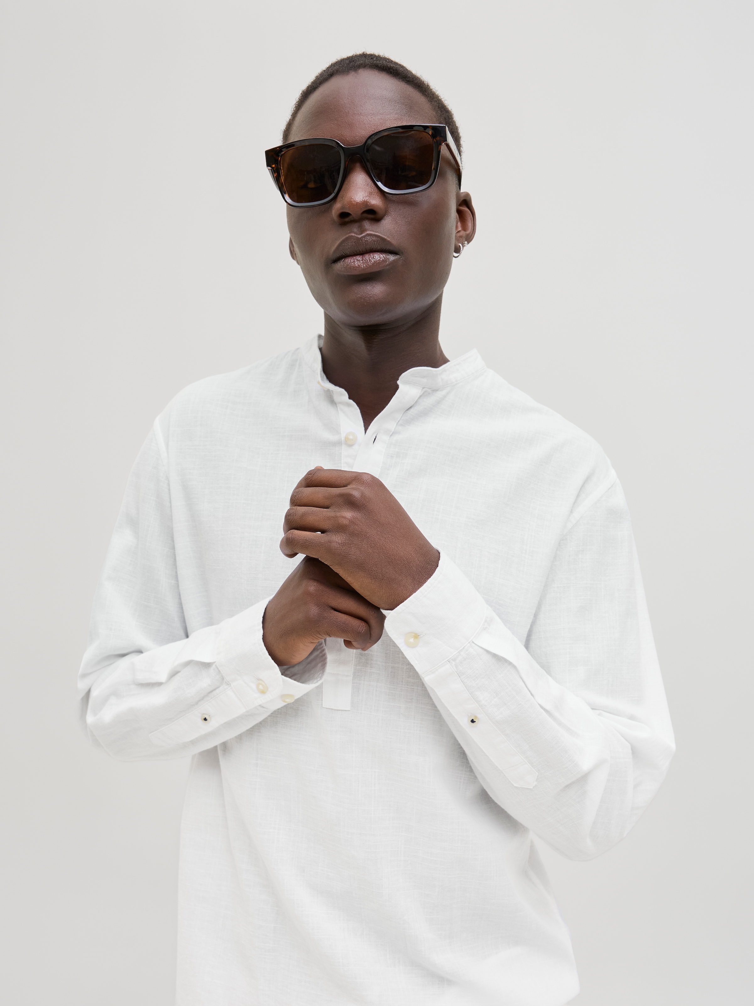 Jack & Jones Langarmhemd »JJESUMMER HALF PLACKET SHIRT LS SN«, mit Bandkragen