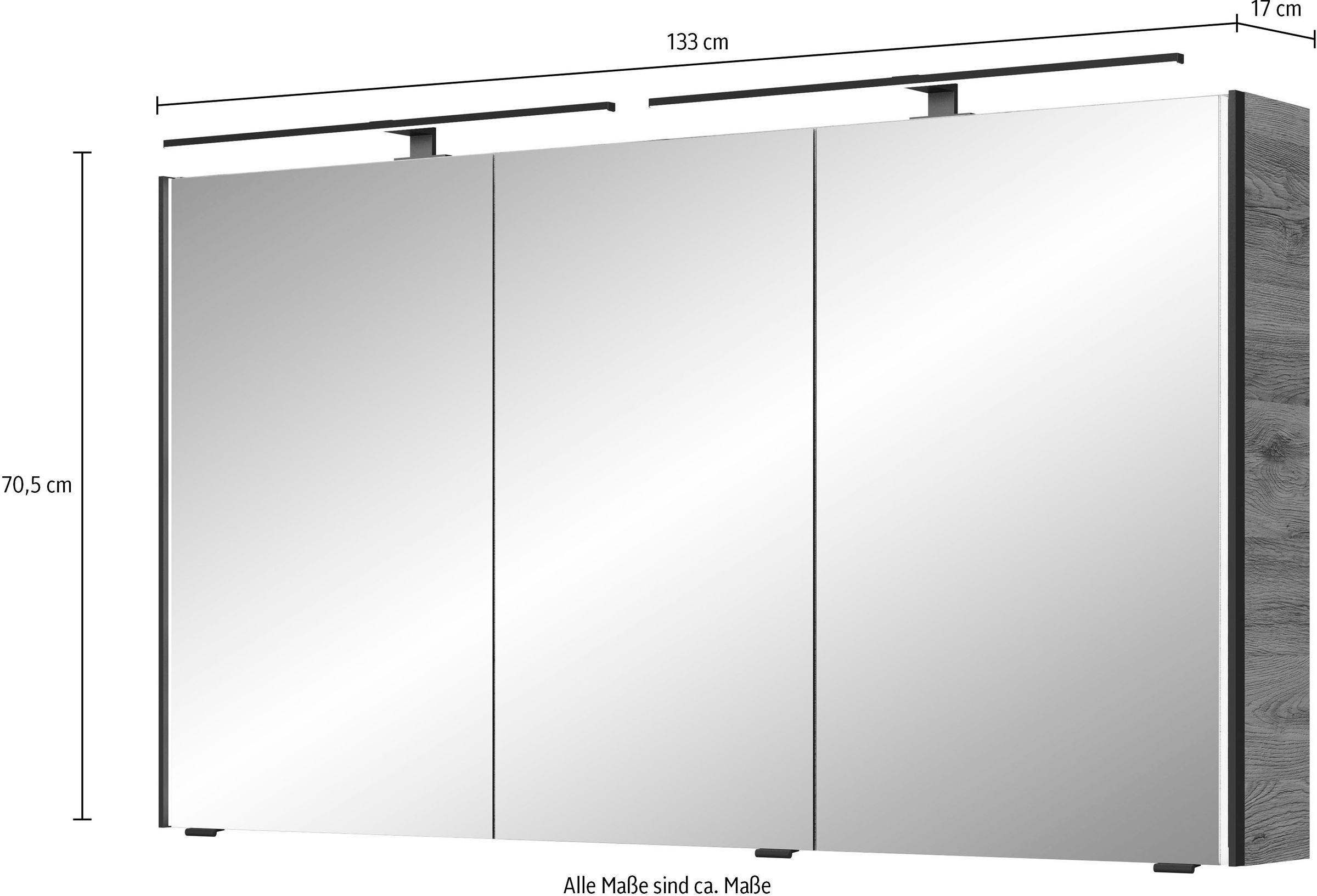 Saphir Spiegelschrank »Serie 7045 Badezimmer-Spiegelschrank inkl. LED-Beleuchtung, 3 Türen«, Badschrank 133,2 cm breit, inkl. LEDplus Schalter und Türdämpfer