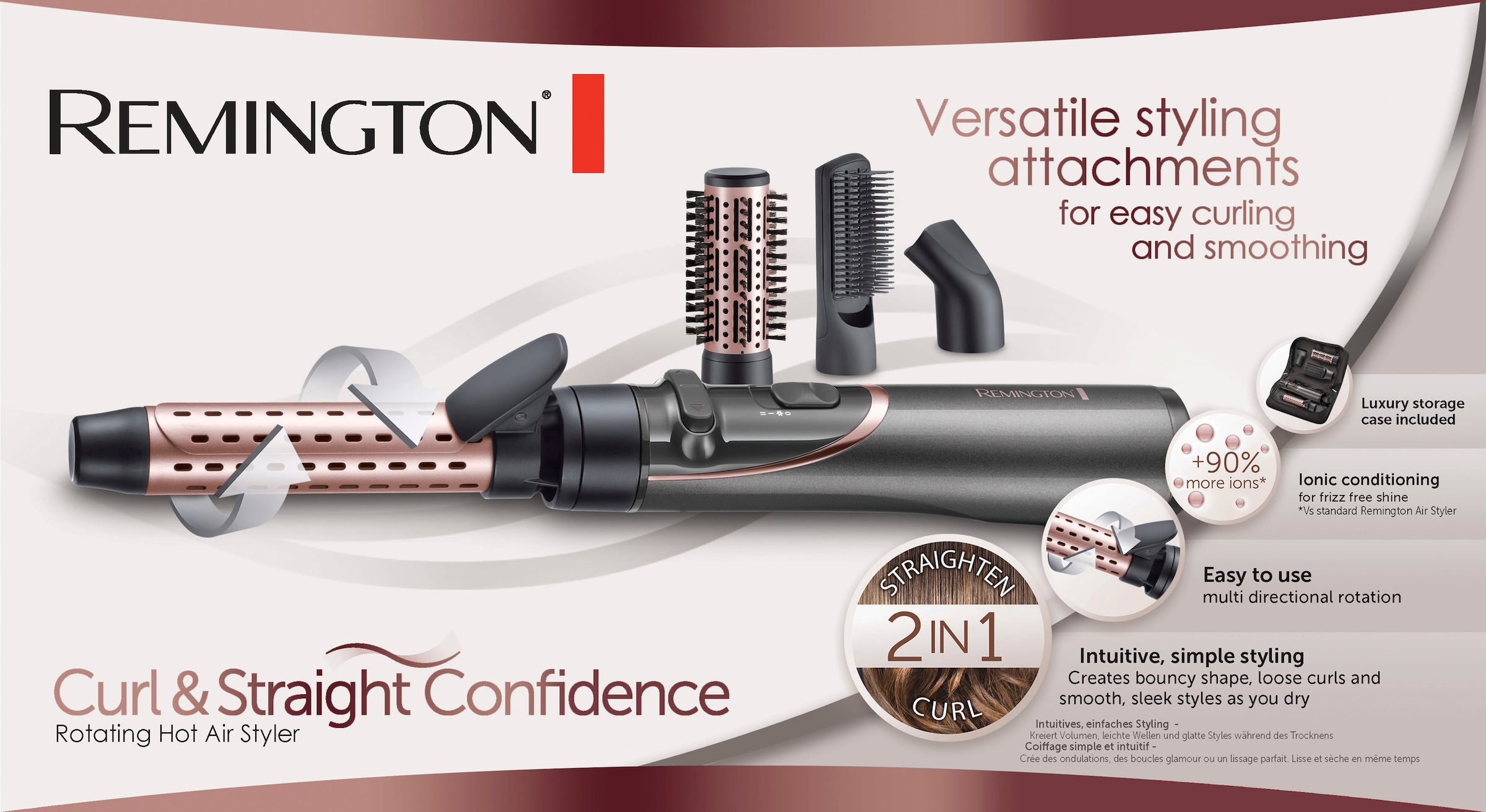 Remington Warmluftbürste »AS8606«, 4 Aufsätze}, Curl & Straight Confidence  3-in1 Ionen Styler mit 3 Jahren XXL Garantie