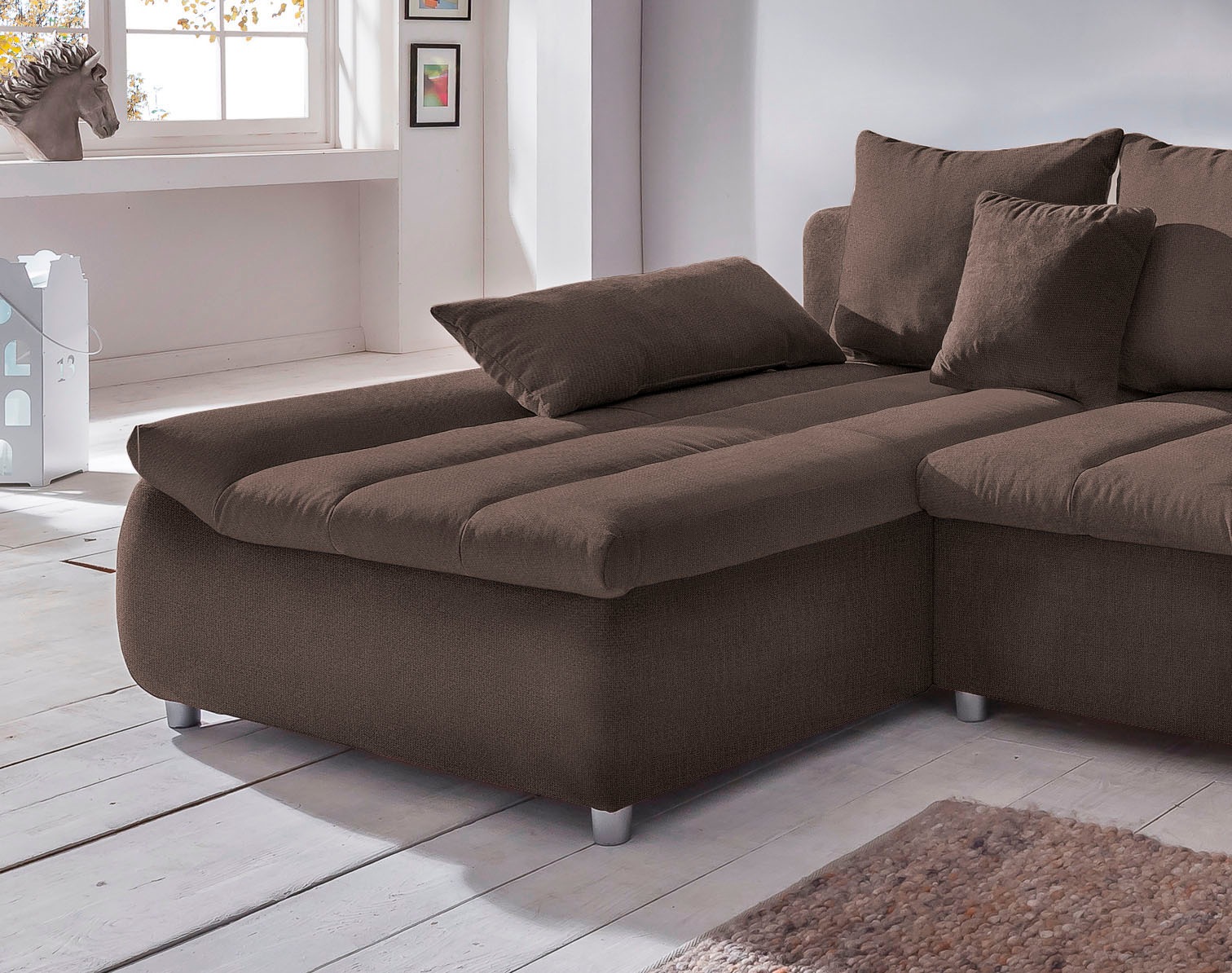 INOSIGN Ecksofa »Imola elegant und bequem, aktuelle Steppung im Sitz, L-Form«, wahlweise mit Bettfunktion