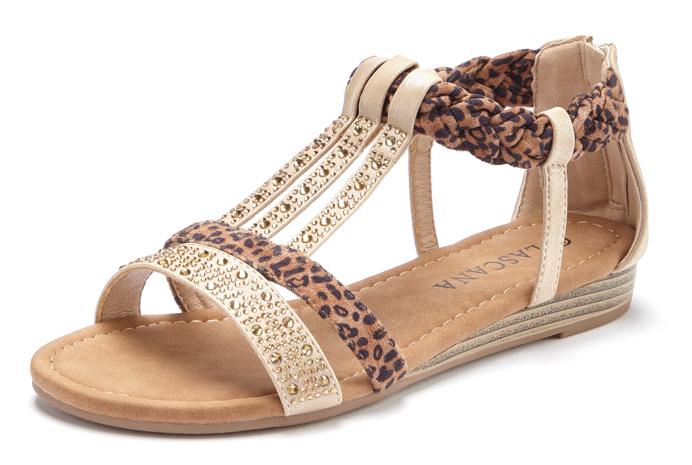 LASCANA Sandale »Sommerschuh«, Sandalette, Sommerschuh mit Verzierung und kleinem Keilabsatz VEGAN