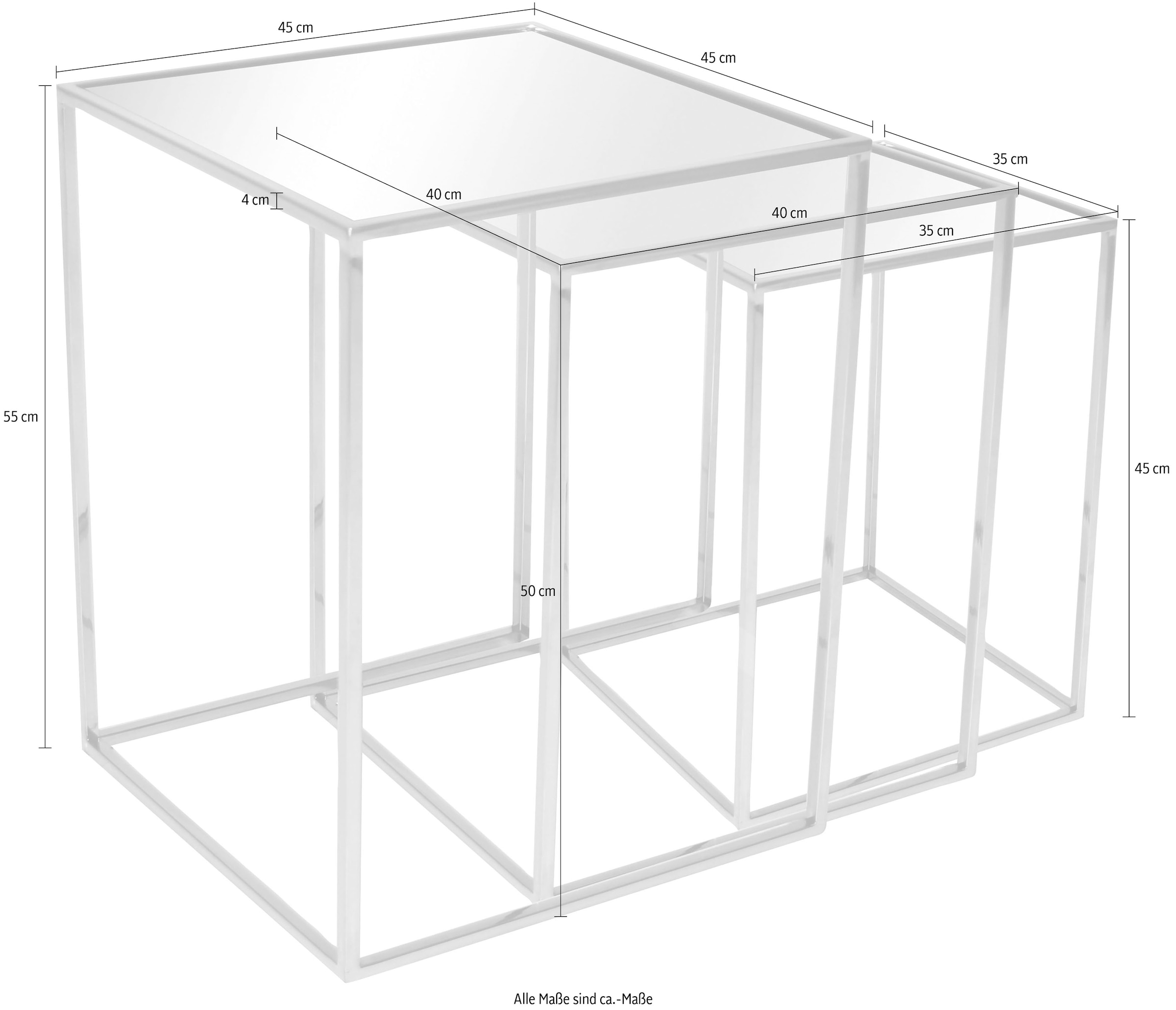 Leonique Beistelltisch 3er Beistelltisch-Set, Edelstahl, verspiegelte Glasplatte, 45x45x55