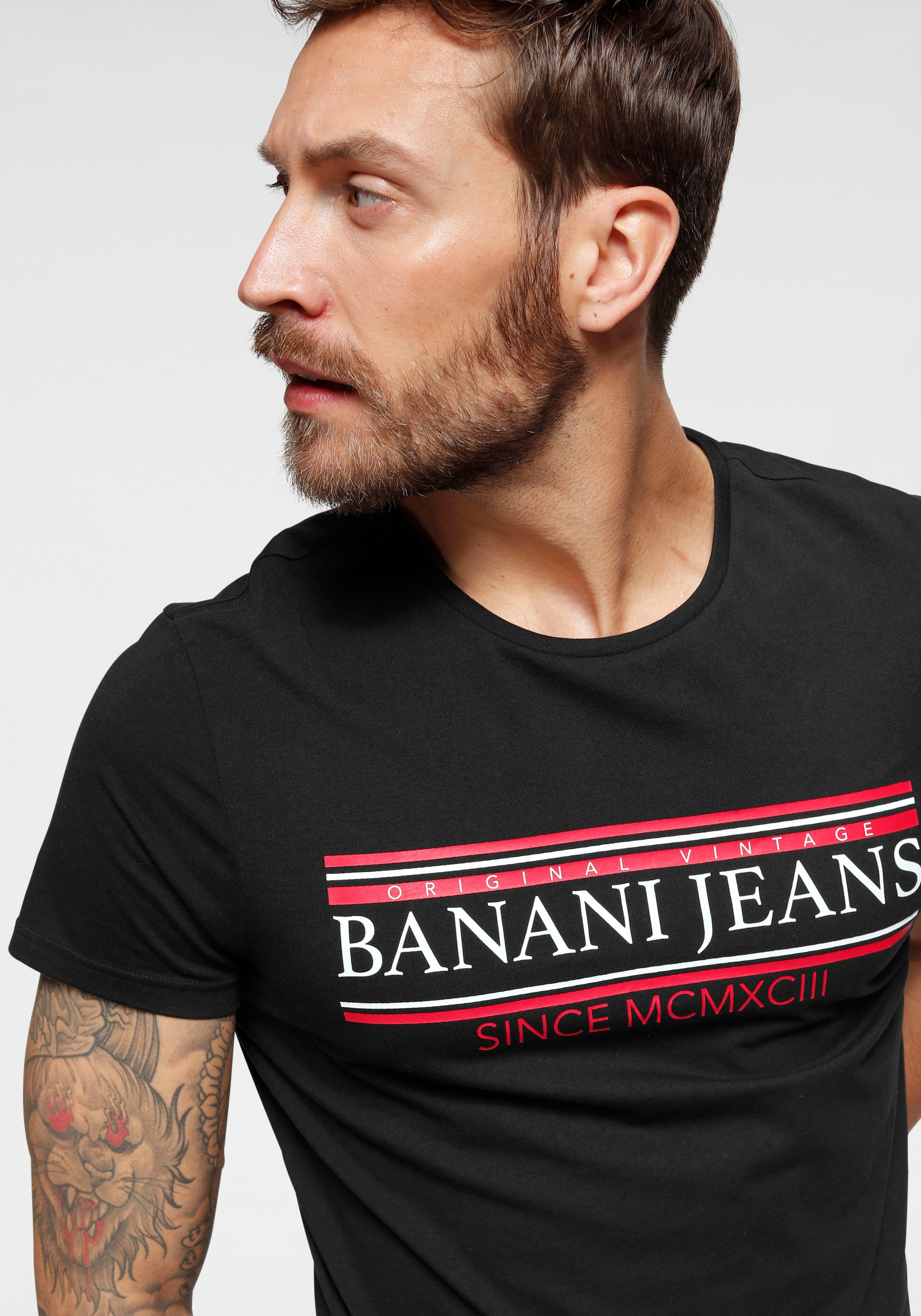 Bruno Banani T-Shirt, kurzärmelig, schmal geschnitten, bedruckt, Rundhalsausschnitt