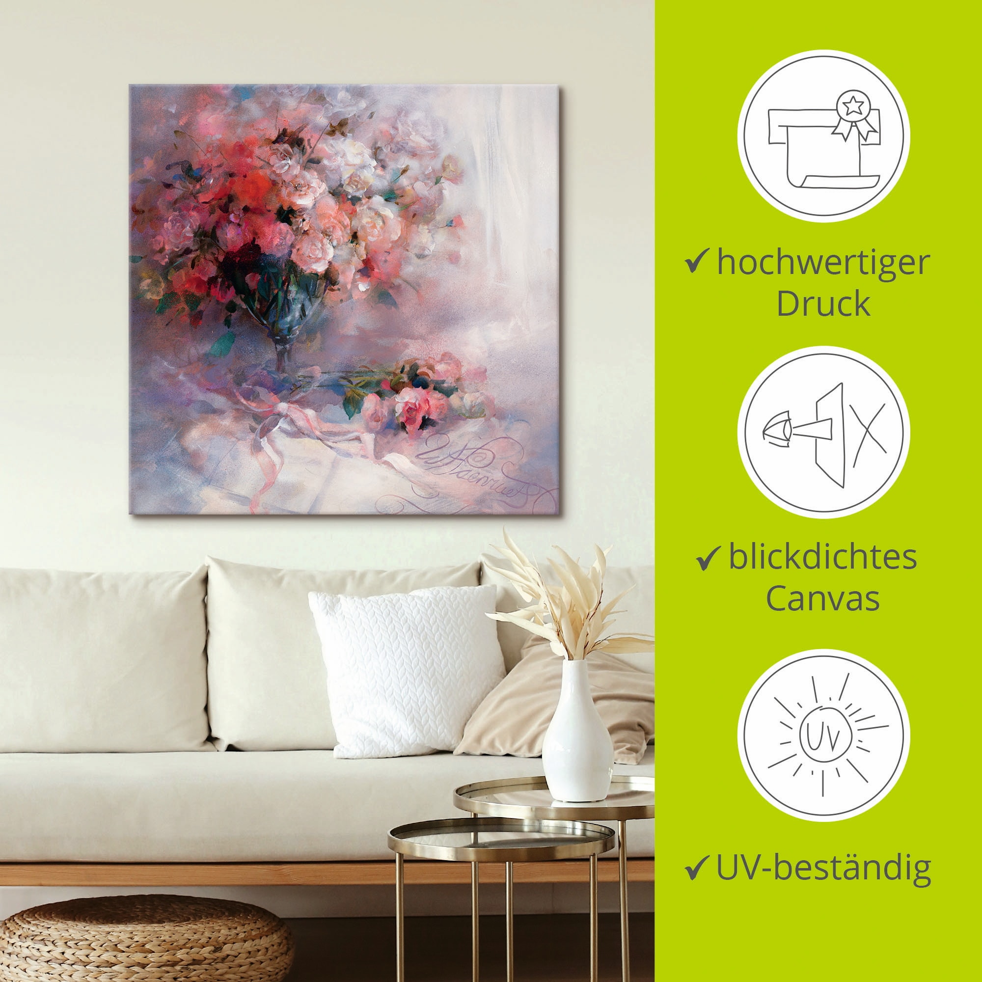 Artland Leinwandbild »Rosenstrauß« Blumen 1 Stk. tlg. auf Holzrahmen gespannt