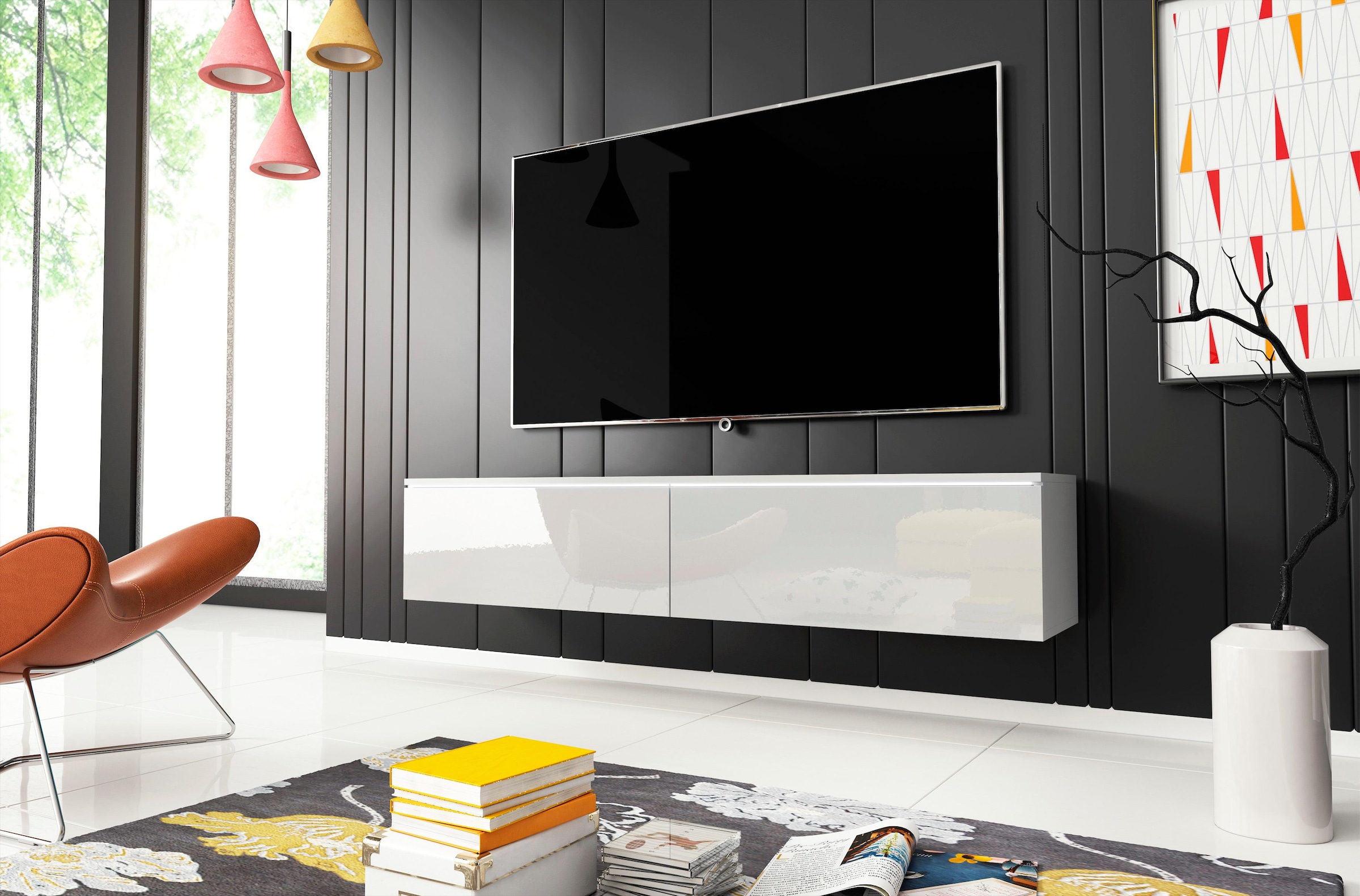 INOSIGN Lowboard »LOWBOARD D, wahlweise mit oder ohne Beleuchtung«, modernes TV-Board ohne Griffe, mit viel Stauraum,stehend und hängend