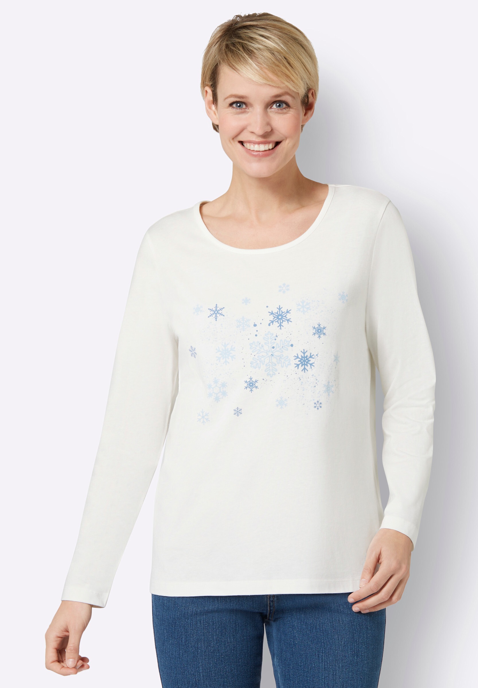 Sieh an! T-Shirt »Shirt Langarmshirt mit Schneeflocken-Druck«
