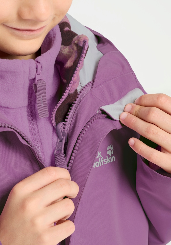 Jack Wolfskin 3-in-1-Funktionsjacke »ICELAND 3IN1 PRINT JKT K« mit Kapuze für Kinder, mit Kapuze, wasserdicht, winddicht, atmungsaktiv