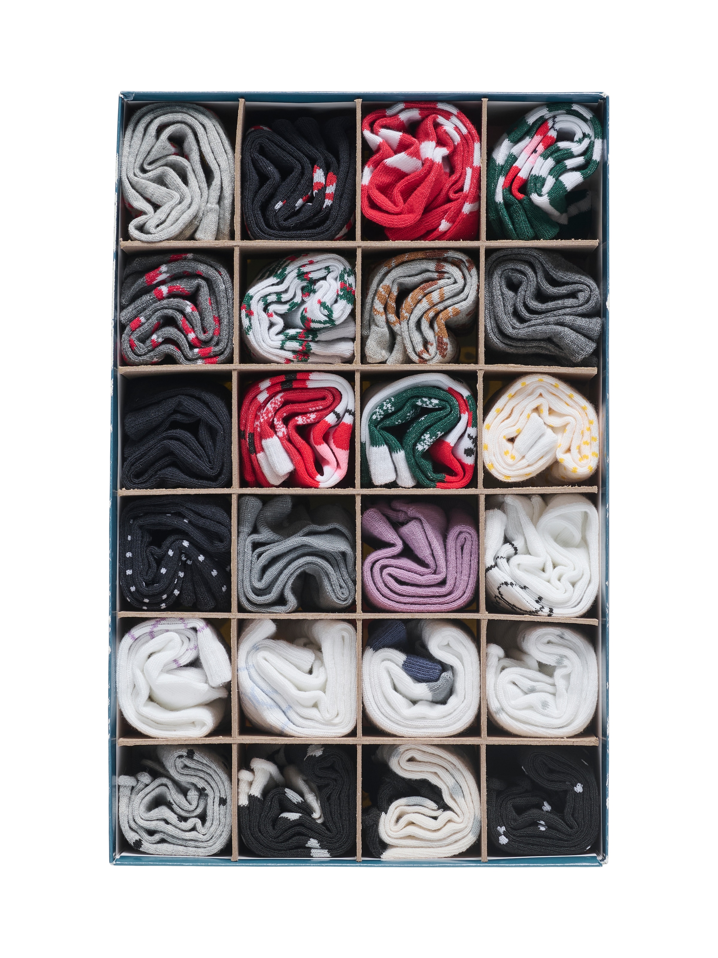 ONLY Freizeitsocken »ONL24 MULTI XMAS SOCK Adventskalender« Packung, 24 Stk. tlg. 24 Paar Socken mit Weihnachtsmotiven, Baumwollmischung