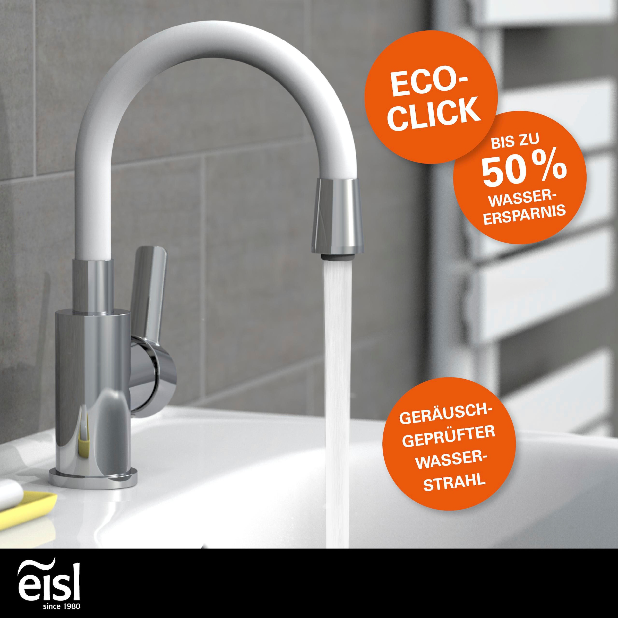 Eisl Waschtischarmatur »Flexo«, energiesparender Wasserhahn, Mischbatterie Waschbecken, in Weiß/Chrom