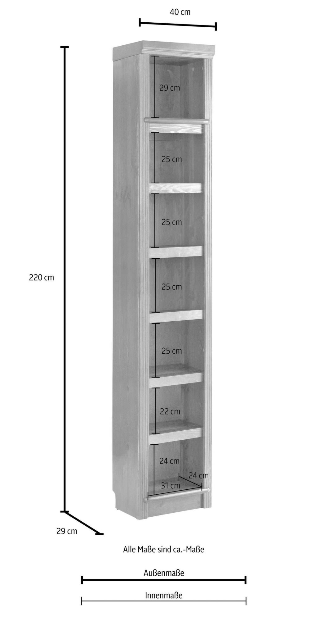 OTTO home Bibliothek »Soeren - 7-tlg. Set: mit 1 Regal B 80 cm., 1 Regal B 40 cm, 1 Eckregal« Set, 7 Stk. tlg. Inkl. 1 Vitrine,2 gerundeten Abschlussregalen und 1 Holzleiter,H220 cm