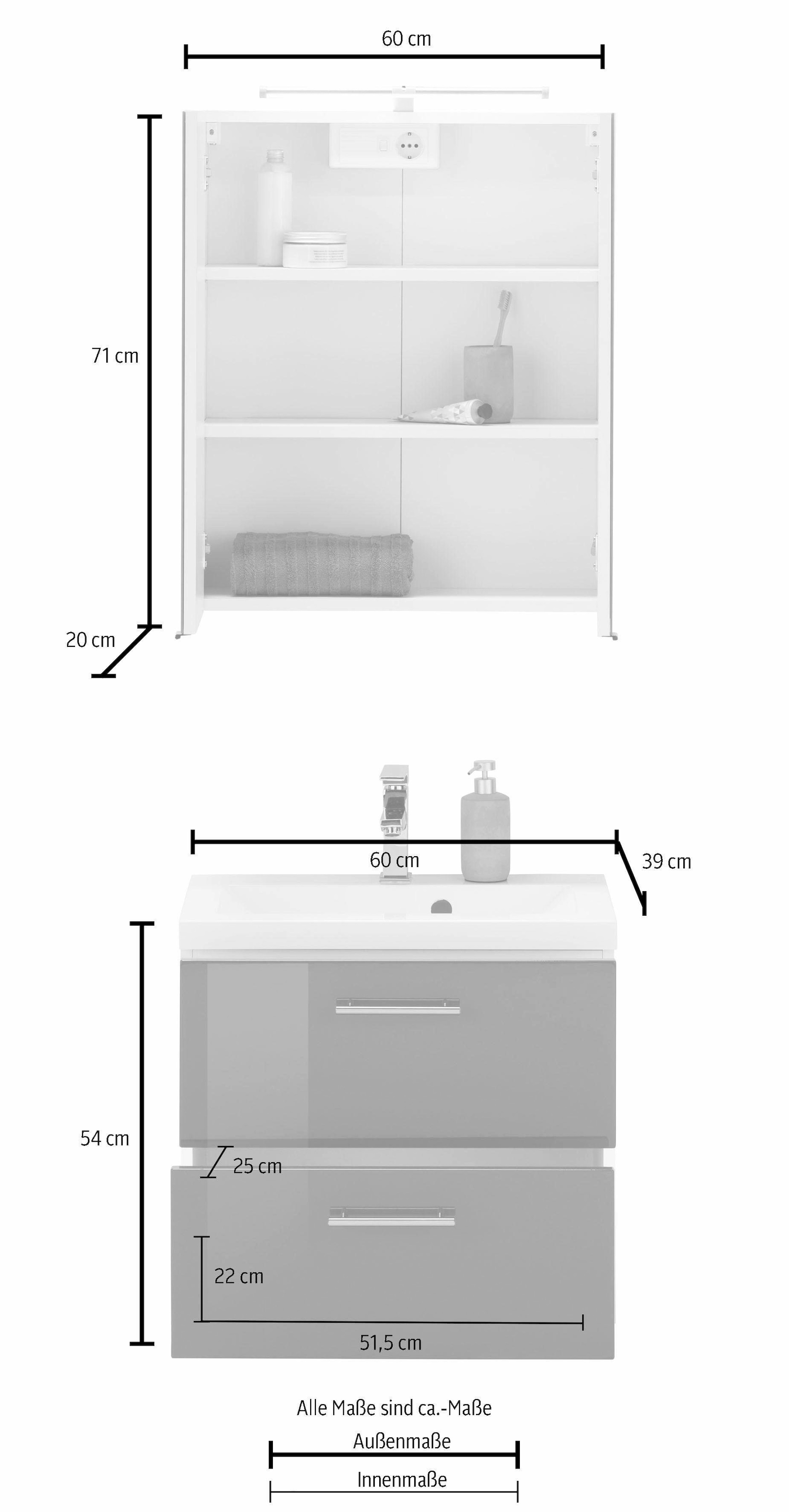 welltime Badmöbel-Set »Venedig«, (2 St.), Spiegelschrank und Waschplatz