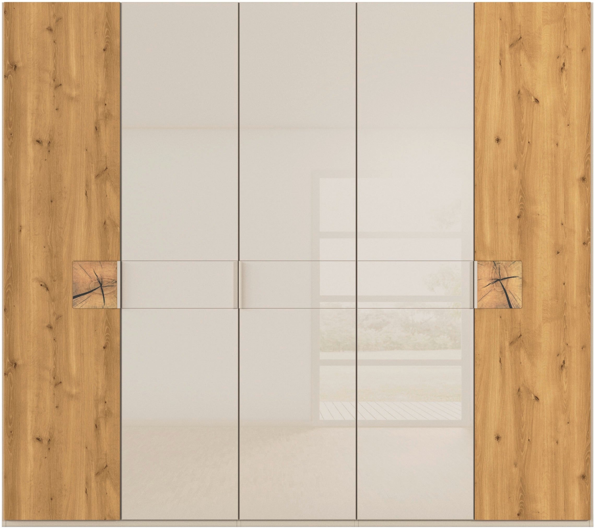 rauch Kleiderschrank »Drehtürenschrank Schrank Garderobe Wäscheschrank KONA« Breiten 251/301 cm, Höhe 223 cm, Tiefe 61 cm,  Glasauflage, Massivholz-Absetzung, SOFT-CLOSE-FUNKTION MADE IN GERMANY