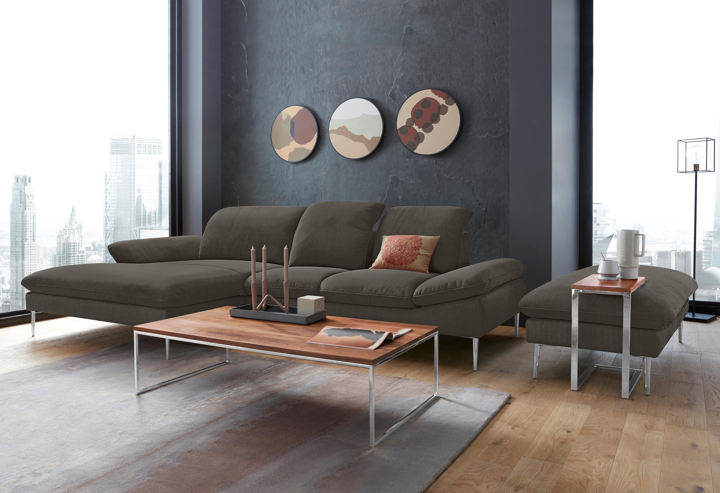 W.SCHILLIG Ecksofa »enjoy&MORE, Designsofa, elegant und bequem, L-Form«, mit Sitztiefenverstellung, Füße Chrom glänzend, Breite 310 cm