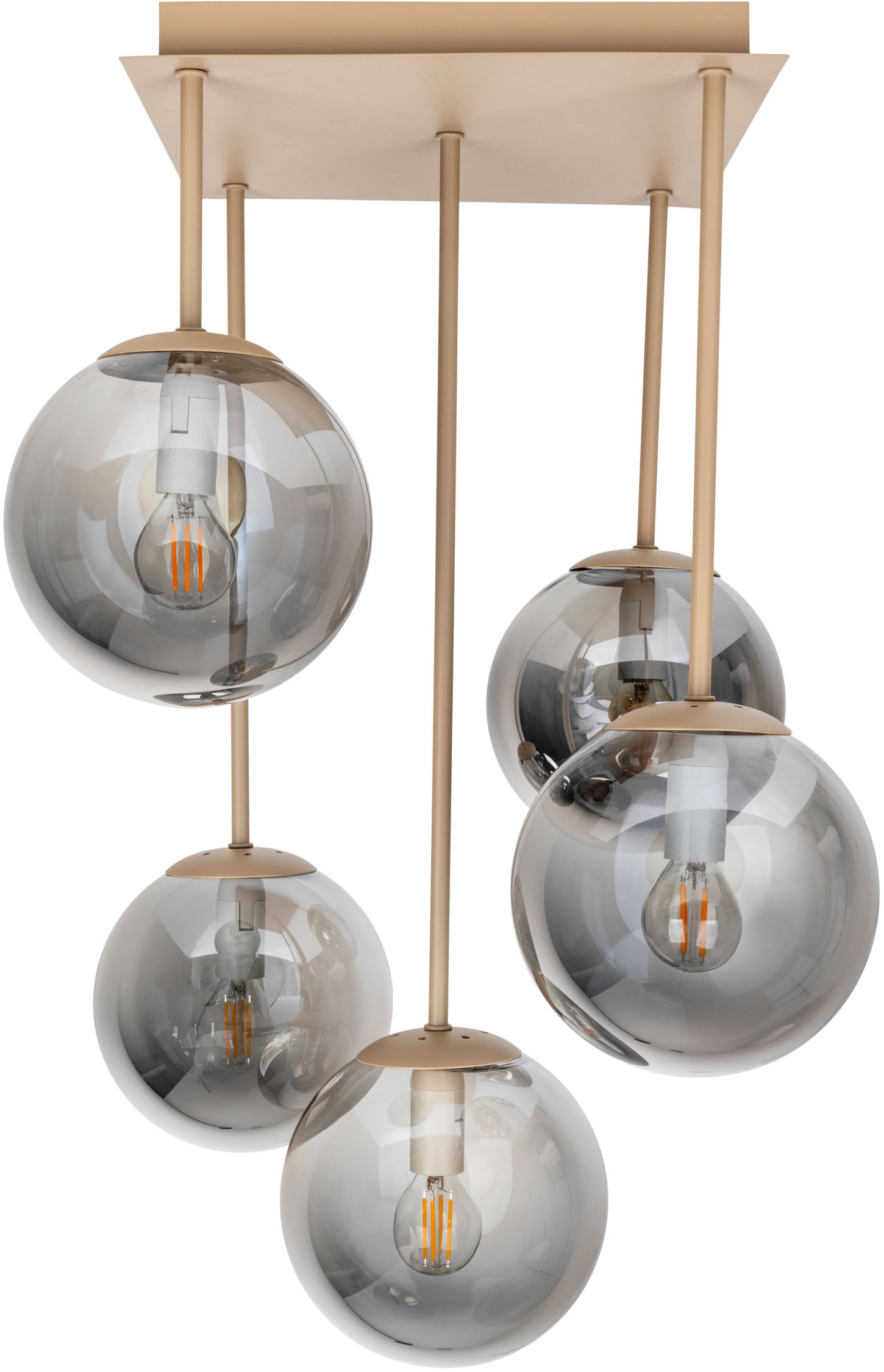 my home Pendelleuchte »Nymölla« E14 1 Stk. 5 Glaskugeln mit je 1x E14 exkl., Gestell eckig beige matt