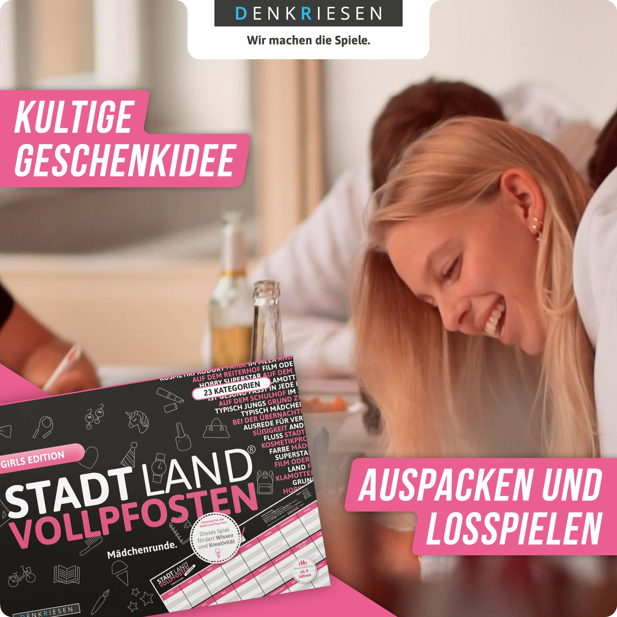 Denkriesen Spiel »Stadt Land Vollpfosten, Girls Edition Mädchenrunde A4 Block« Made in Germany
