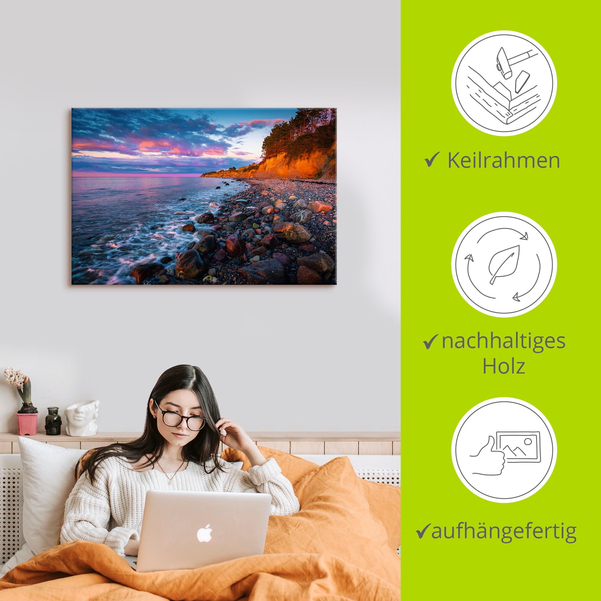 Artland Leinwandbild »Sonnenuntergang am Steilufer« Küstenbilder 1 Stk. tlg. auf Holzrahmen gespannt