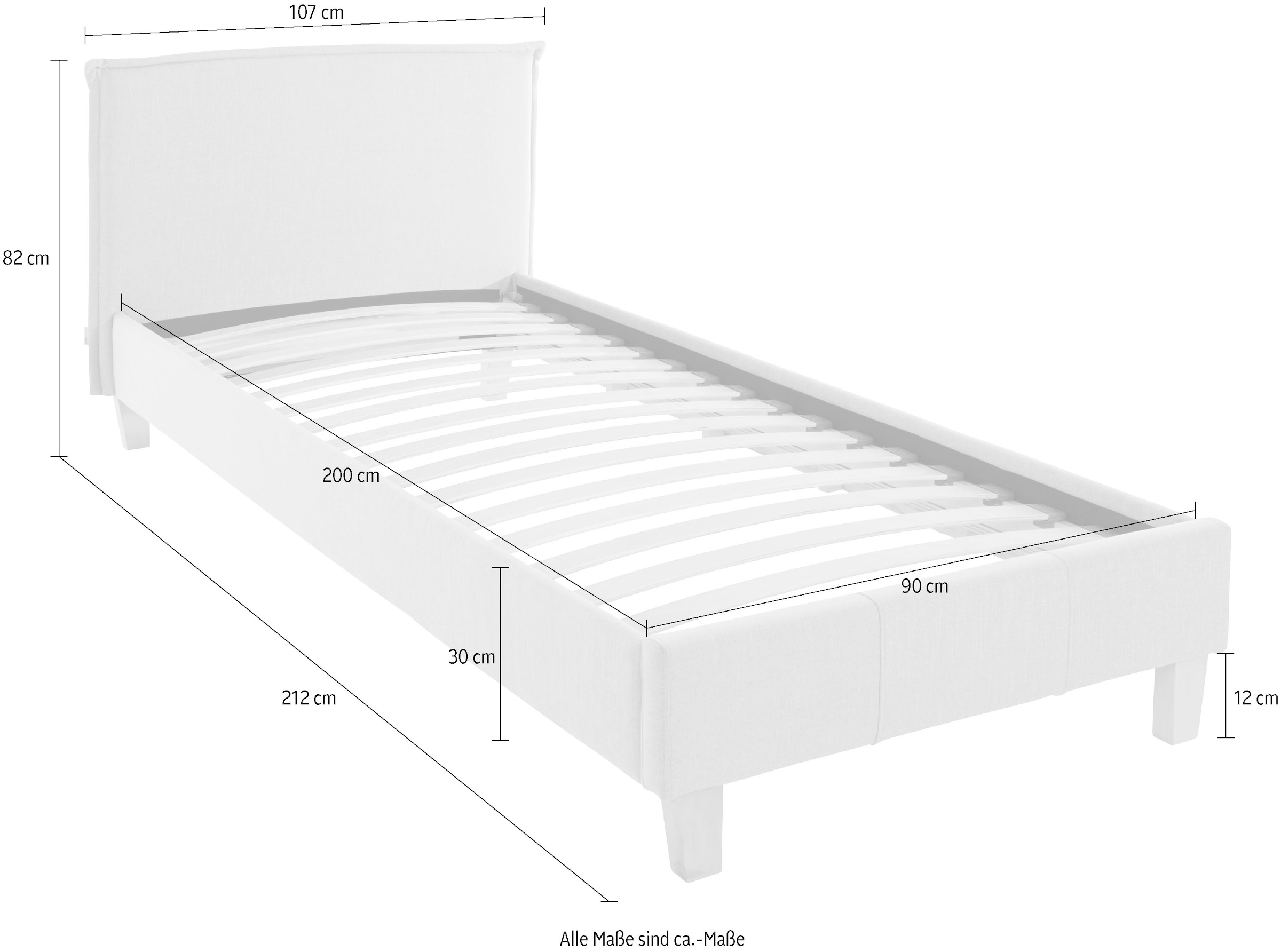 OTTO products Polsterbett »Heddi«, in 5 Breiten: von 90cm-200cm, Biese am Kopfteil, Strukturstoff