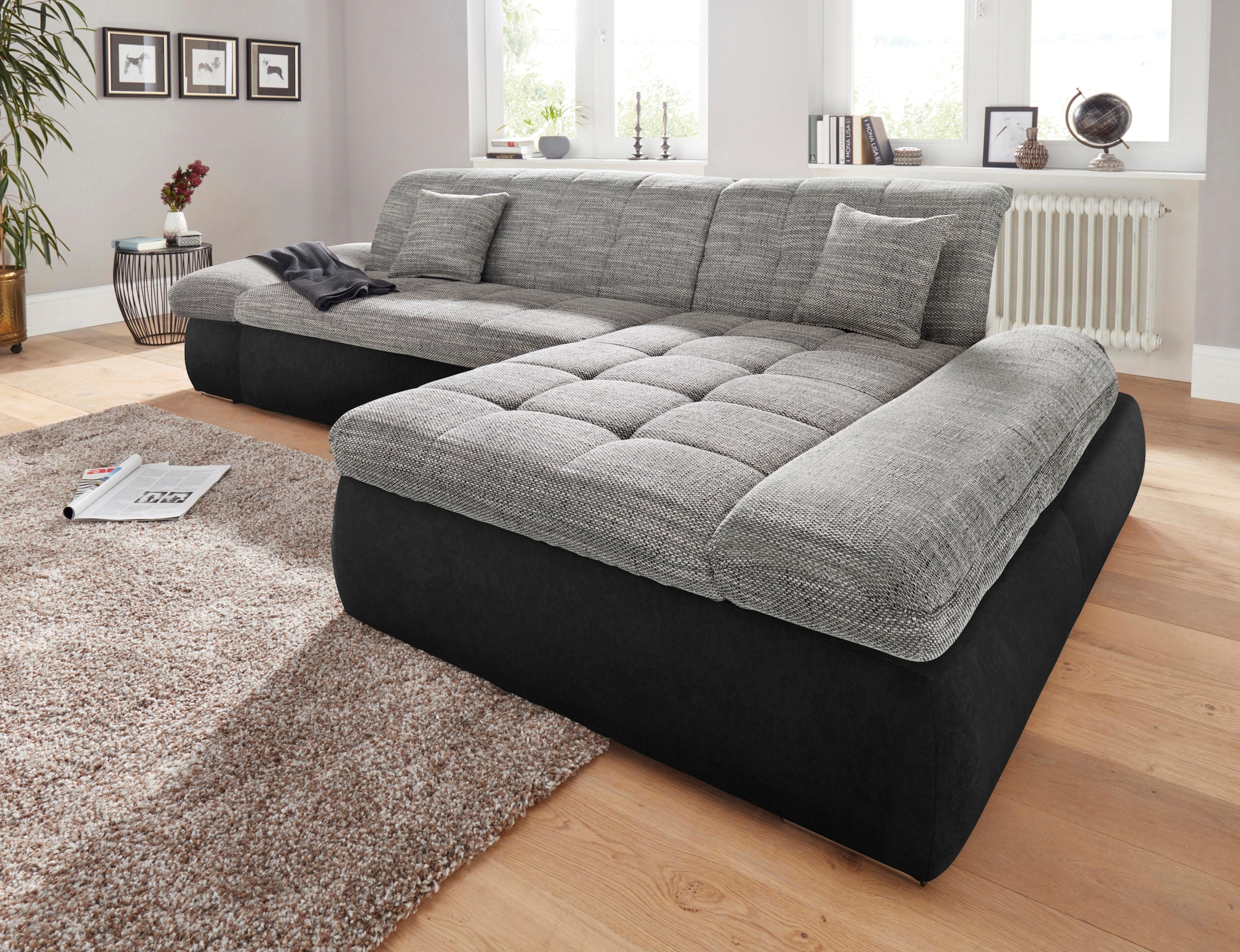 DOMO collection Ecksofa »PB Moric wahlweise mit Bettfunktion + Armteilverstellung, L-Form«, im XXL-Format, B/T/H:300/172/80 cm, feine Steppung