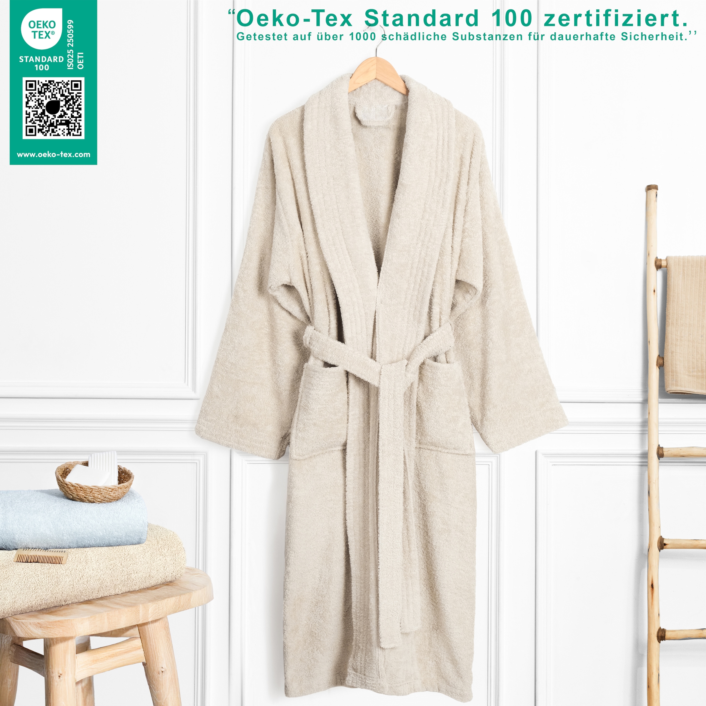 HAMMETEX Herrenbademantel »hergestellt aus 100% Baumwolle – 380 g/m² Frottee, mit Taschen« 1 Stk. saugfähig & Weich