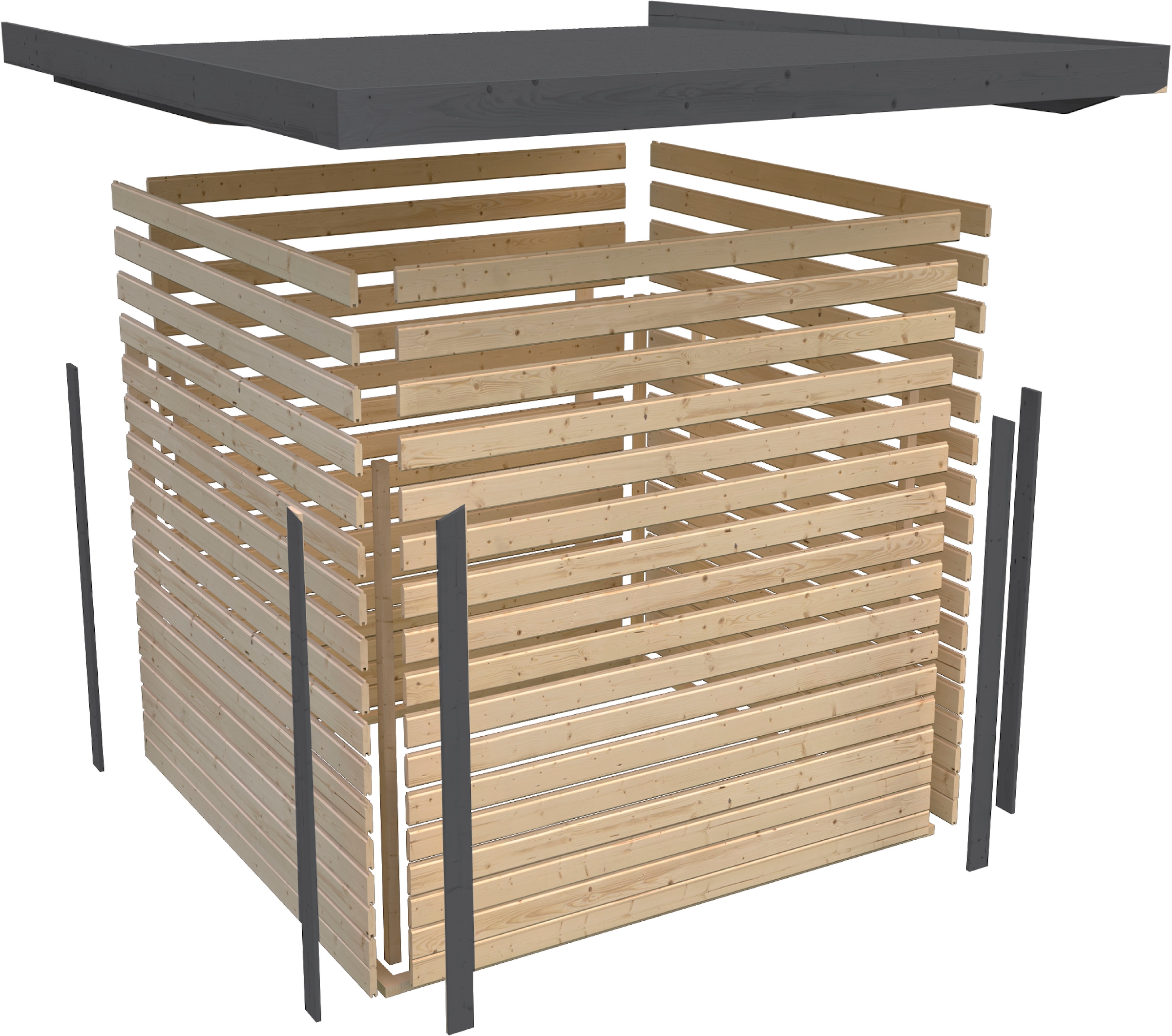 Karibu Gartenhaus »Plutino 3  SET, in verschiedenen Farben« inkl. Anbaudach