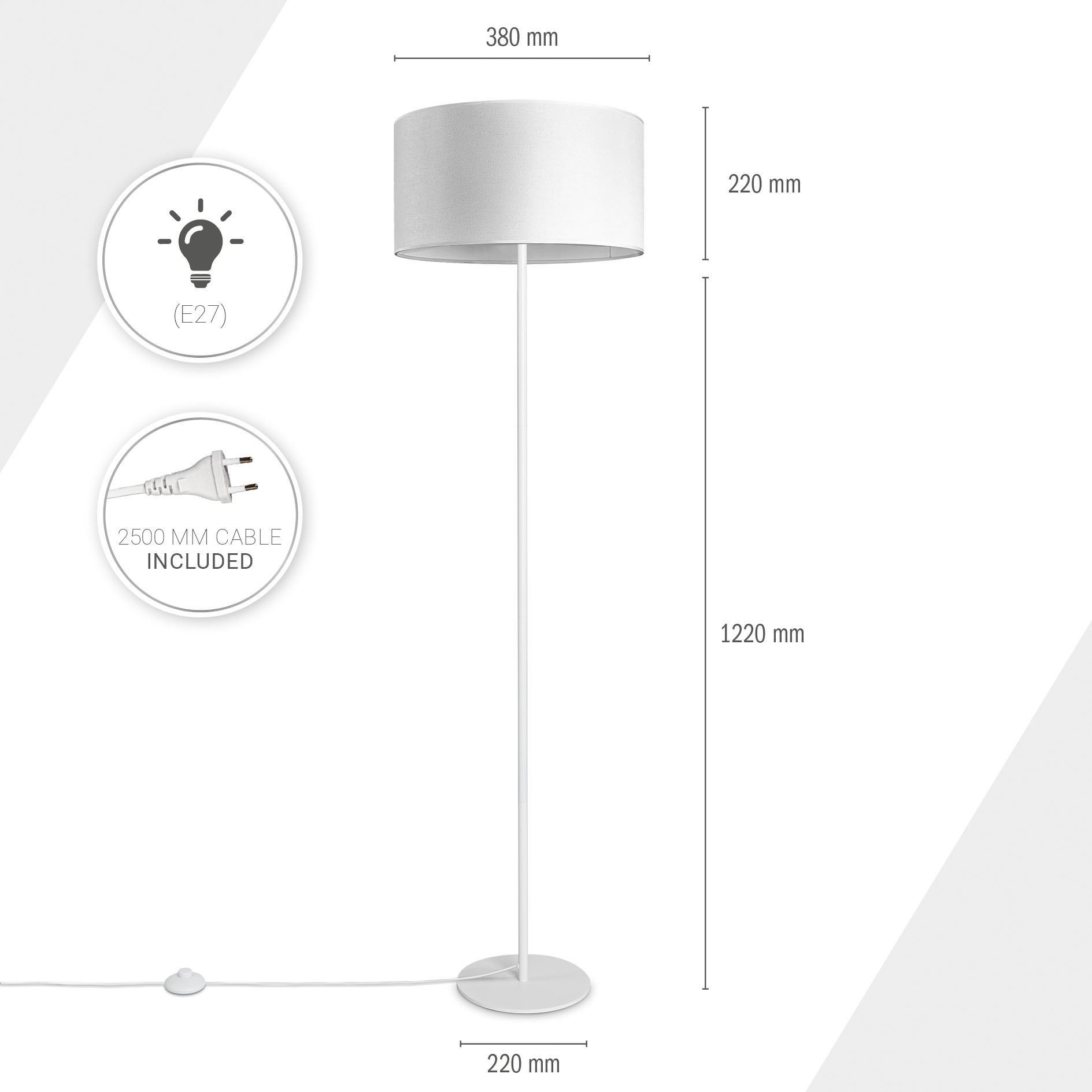 Paco Home Stehlampe Wohnzimmer | UNI kaufen Stoff CANVAS 3 Skandi Leselampe Lampenschirm COLOR«, mit XXL Stehlampe Jahren online Büro »LUCA Garantie E27