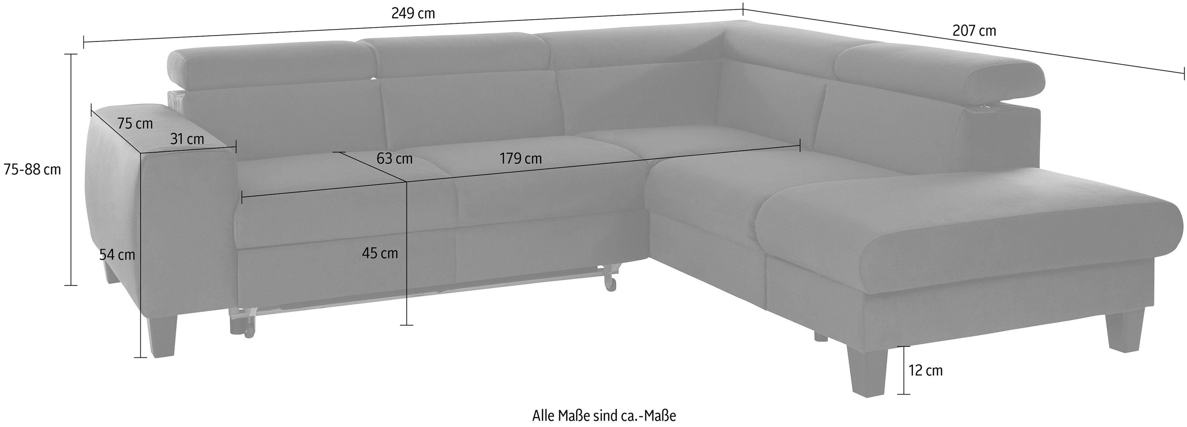 COTTA Polstergarnitur »Morven L-Form«, (Set), Set bestehend aus: Ecksofa mit Kopfteilverstellung & Hocker