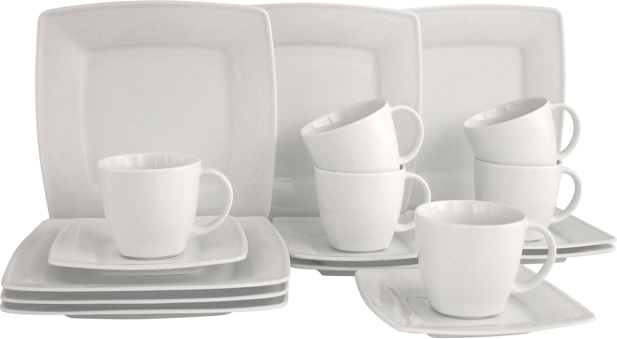 CreaTable Kaffeeservice "Victoria Weiss" abgerundete, quadratische Form