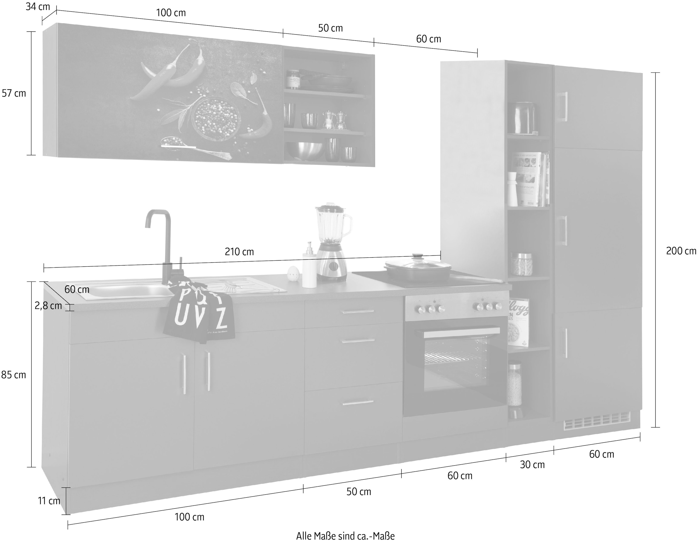 Küchenzeile E-Geräte, bestellen auf MÖBEL »Paris«, 300 Rechnung ohne Breite cm HELD