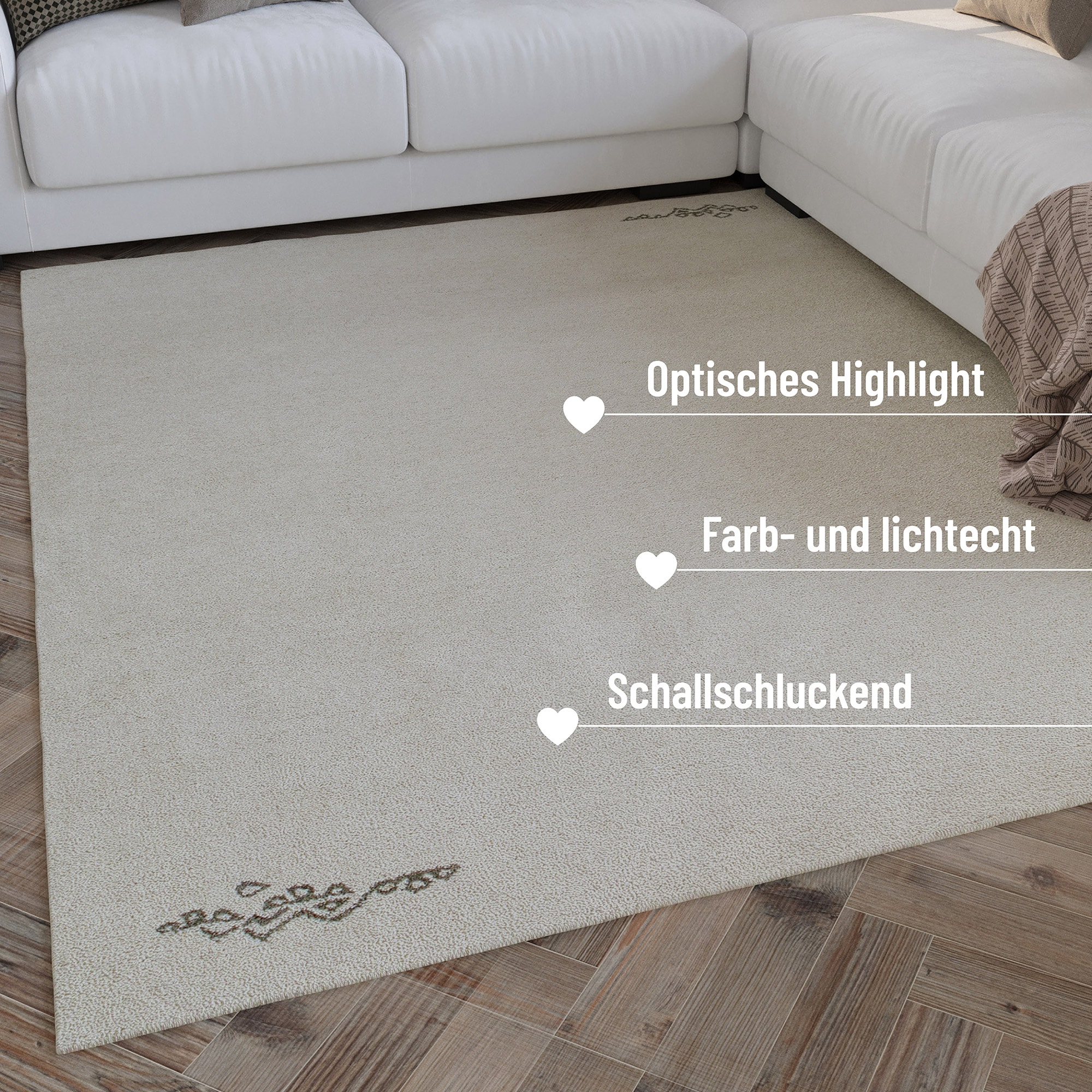 Wecon home Wollteppich »Hamptons FORTYFOUR«, rund, 20 mm Höhe, Schurwolle, Kurzflor, Wohnzimmer, Schlafzimmer, elegant, Ornamente