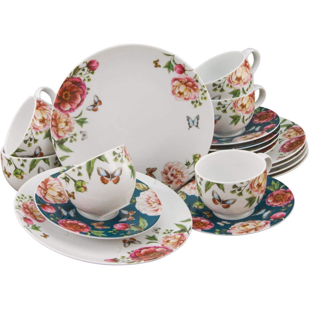 CreaTable Kaffeeservice »Geschirr-Set Enjoy Roses«, (Set, 18 tlg., Kaffeegeschirr für 6 Personen)