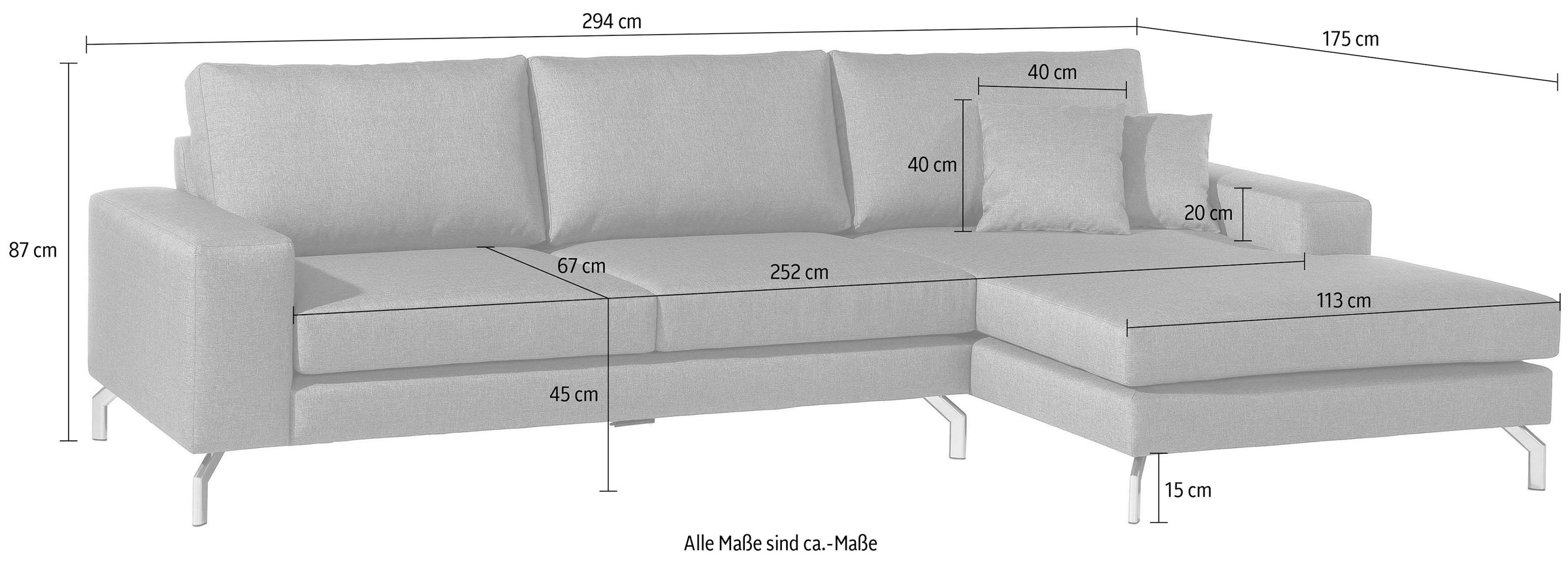 Max Winzer® Ecksofa »Flori guter Sitzkomfort, aktuelles Design, eleganter Chromfuß«, mit Longchair links oder rechts, inklusive Zierkissen