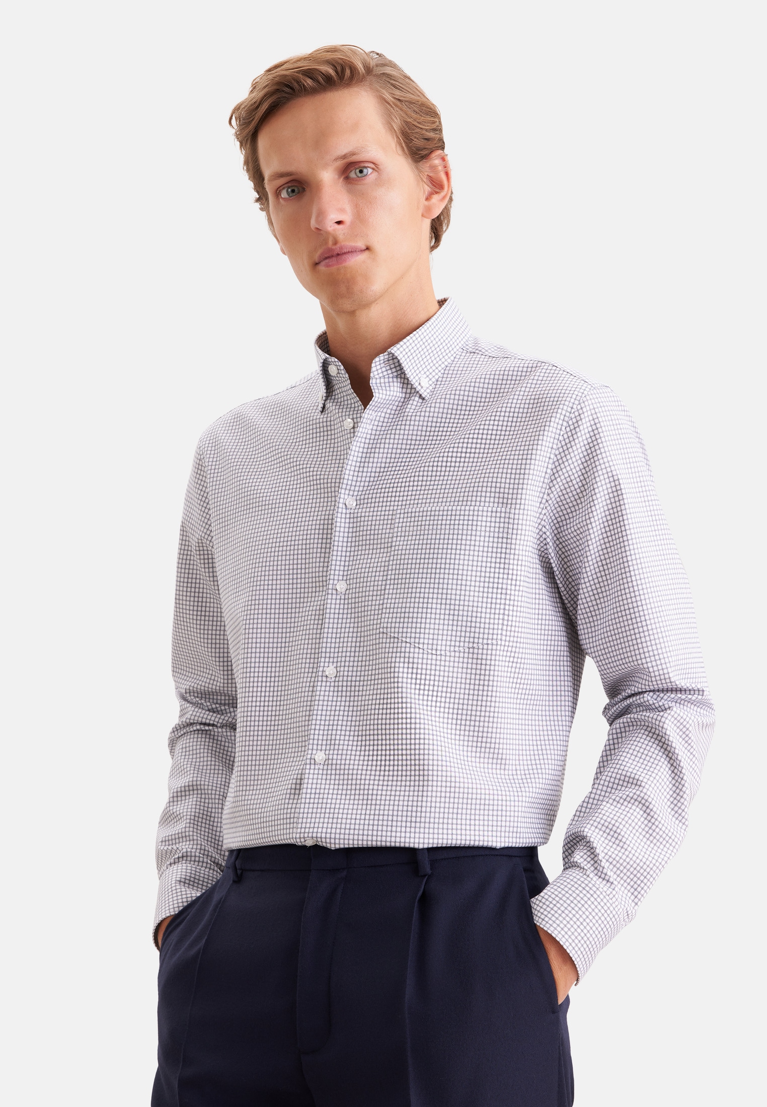seidensticker Businesshemd »Schwarze Rose« Regular 1/1 Button-Down-Kragen Karo