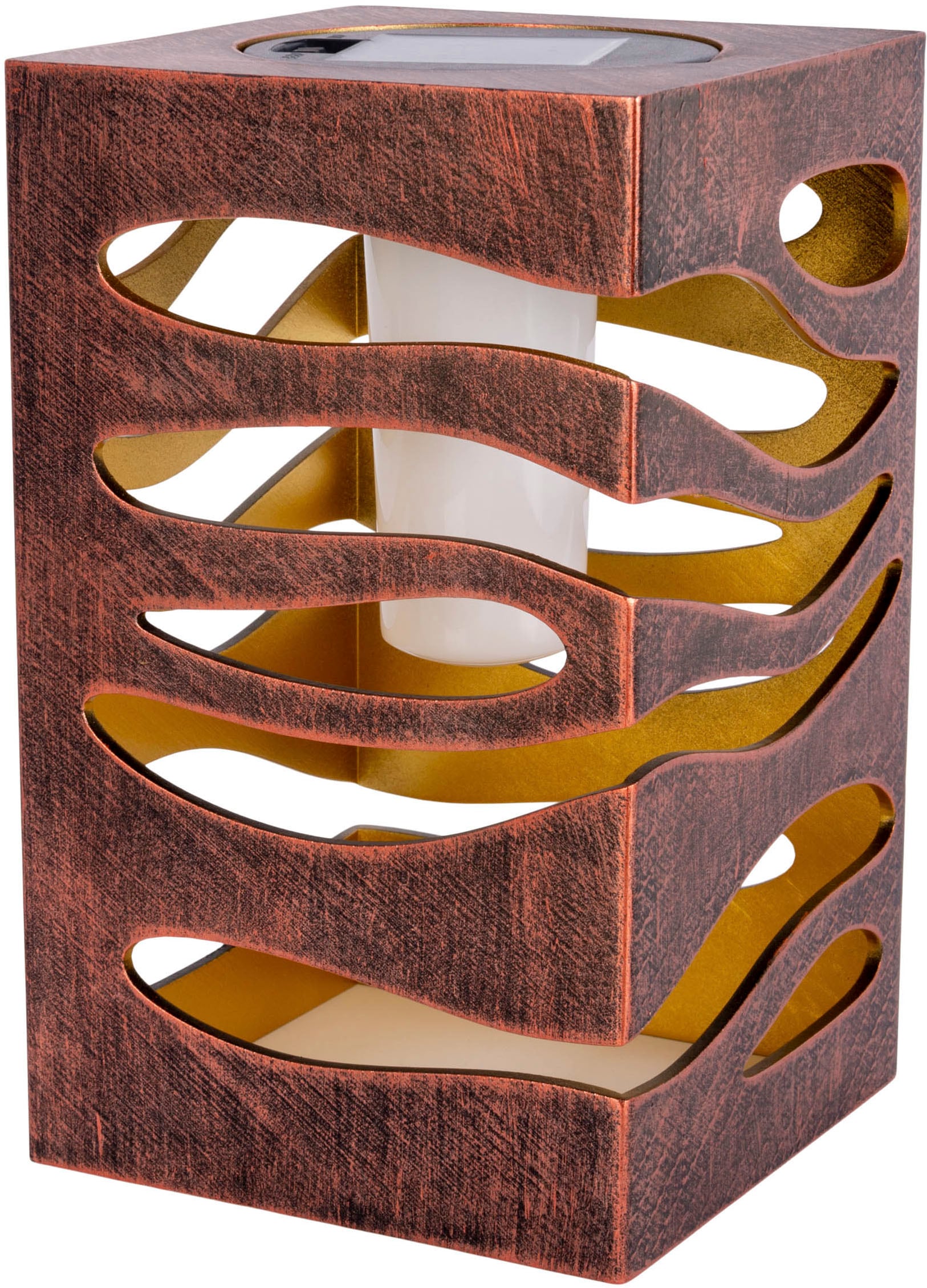 näve LED Solarleuchte »Hilda« LED-Modul 1 Stk. Warmweiß quadratisch, gold/braune Marmoroptik, Flammeneffekt, Dämmerungssensor