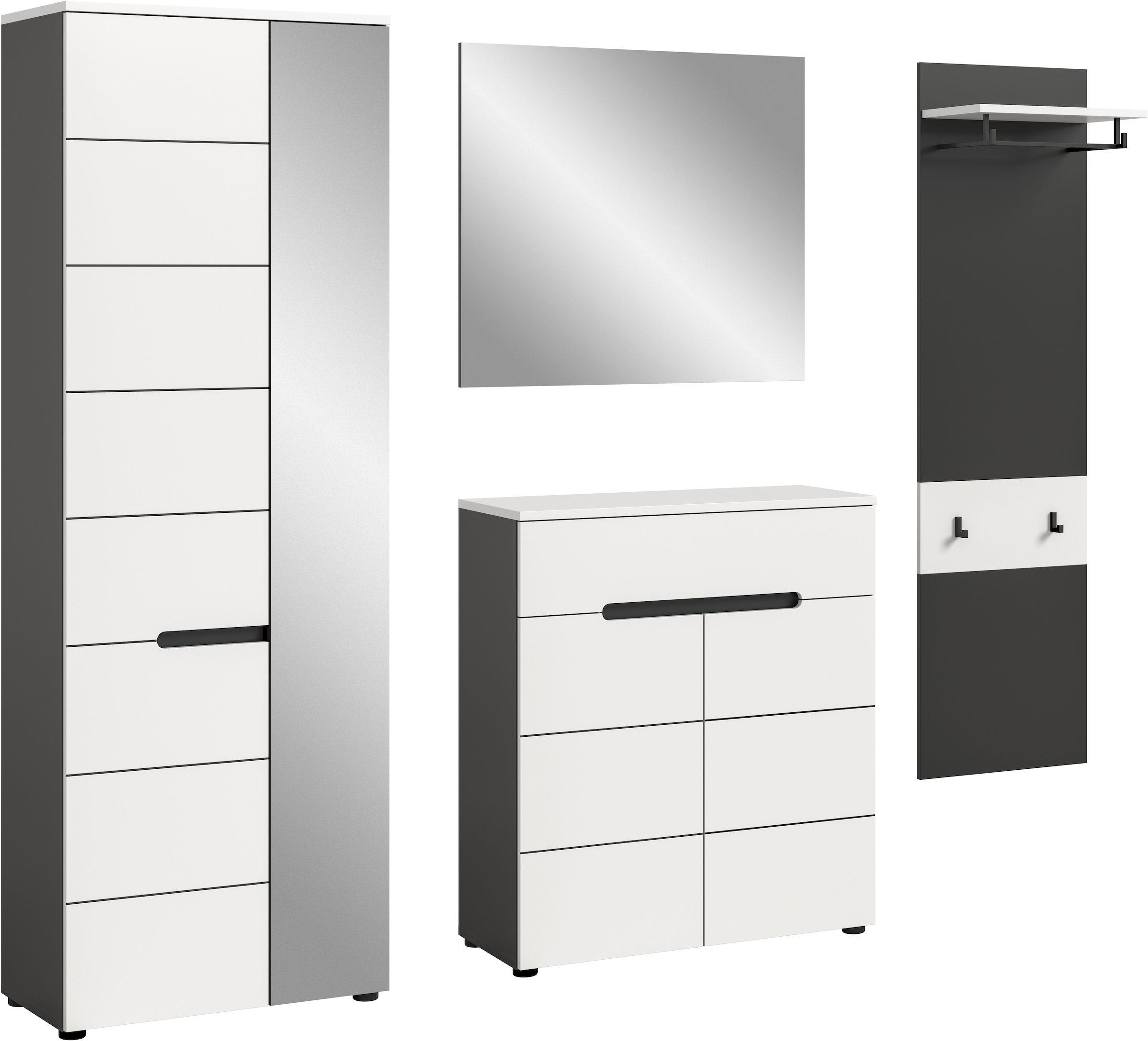 INOSIGN Garderoben-Set »REHAT, TOPSELLER!, 4-teilig, Breite 220 cm, individuell erweiterbar« Set, bestehend aus: Garderobenschrank, Kommode, Spiegel & Garderobenpaneel, 4 Stk. tlg.